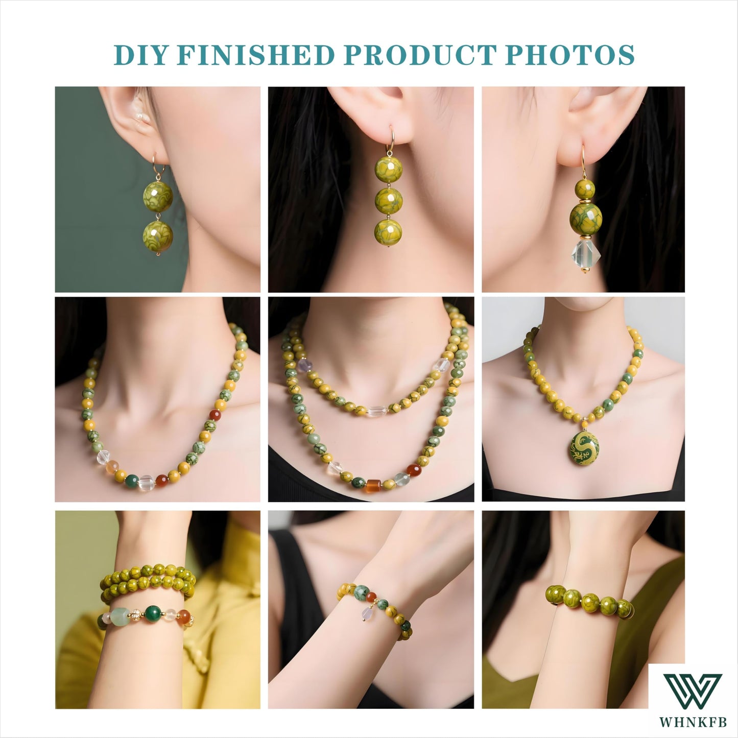 WHNKFB 6mm 100PCS Natural Green Serpentine Round Beads, Dragon Vein Loose Gemstone Beads for Jewelry Making Craft - 4mm 6mm 8mm 10mm Options with Free Elastic Cord