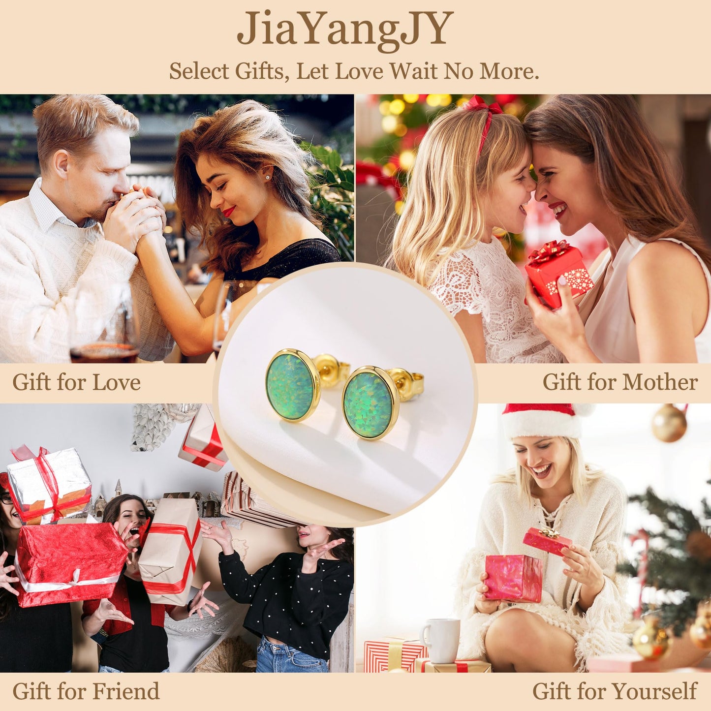 JiayangJY Silver Green Fire Opal Stud Earrings for Women 18K Yellow Gold Plated Sterling Silver Oval Shape 6mm Opal Earrings with Push Back