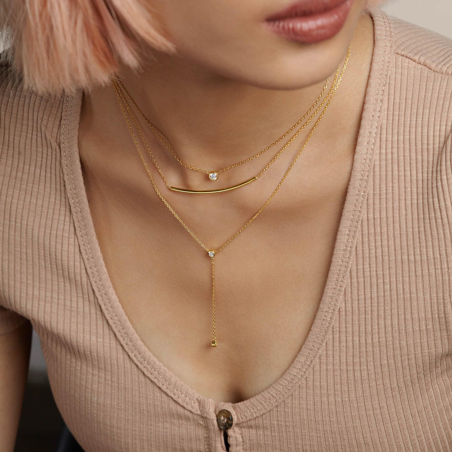 Tewiky Lariat Necklace for Women, Dainty Gold Long Necklaces 14k Gold Plated Heart Pearl CZ Teardrop Pendant Necklace Simple Drop Necklace Trendy Y Necklace Fashion Jewelry for Women
