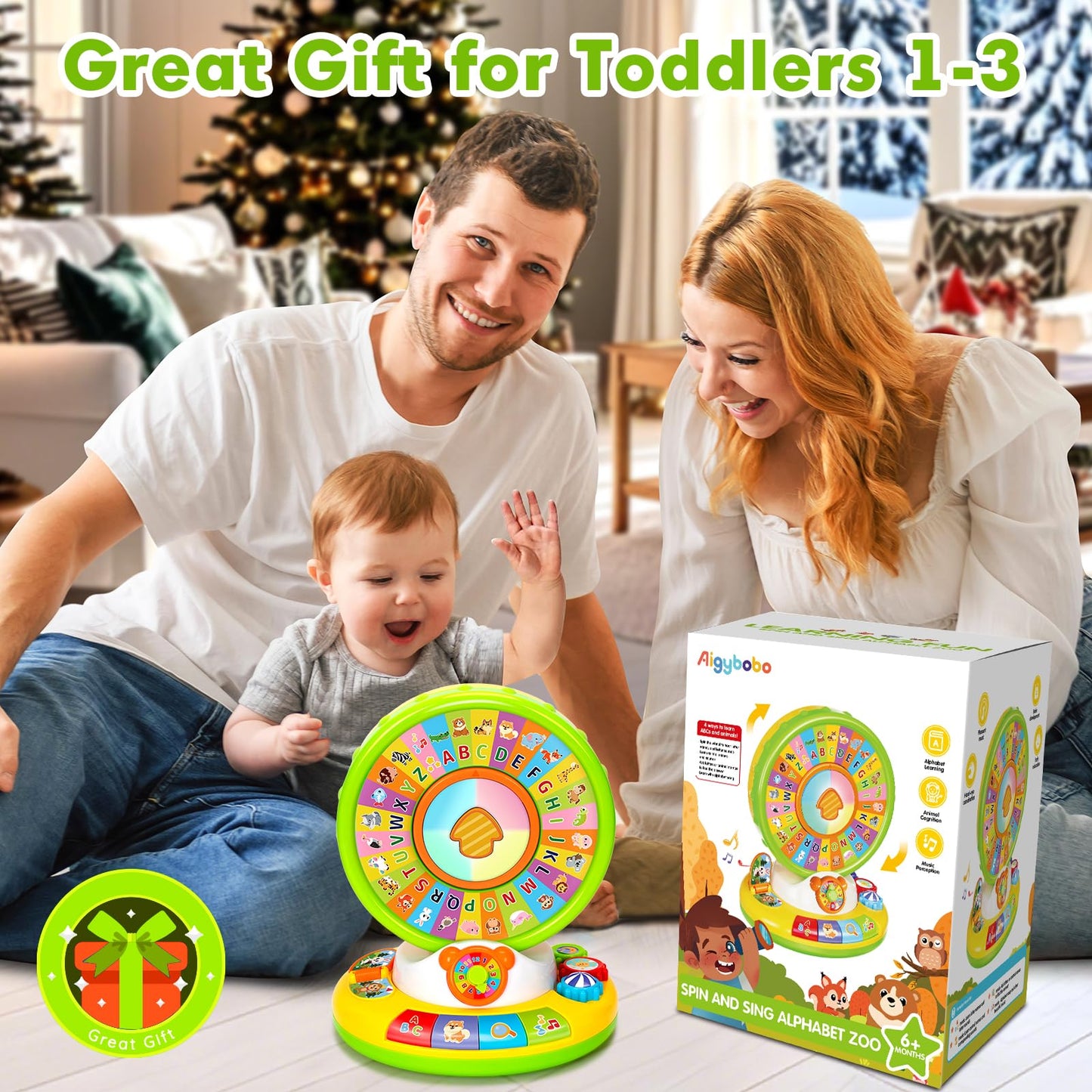 Learning Toys for 1 2 3 Year Old Boy Girl, Spin and Sing Alphabet Zoo with Sounds for Toddler 1-3, Educational Development Toy for Kid, Christmas Birthday Gifts for Baby 12-18 Months+