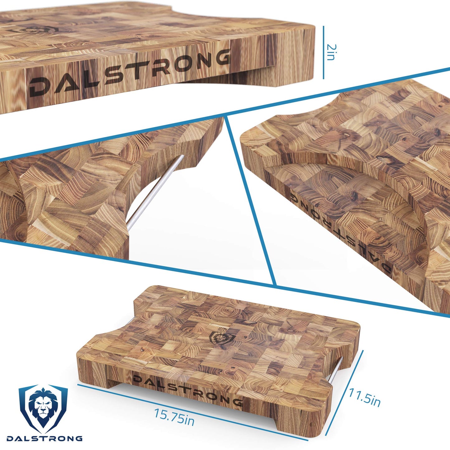 Dalstrong Cutting Board-Lionswood End-Grain Teak-16" x 12"-Steel Carrying Handles-Serving Board - Large Cutting Boards For Kitchen-Chopping Meat Cutting Board-Two Sizes