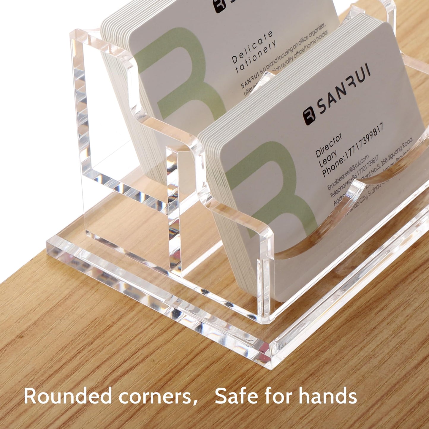 SANRUI Business Card Holder for Desk, Clear Acrylic Business Card Holders Horizontal Business Card Display Stand 2 Slots(Patent No.:US D1,001,889 S)