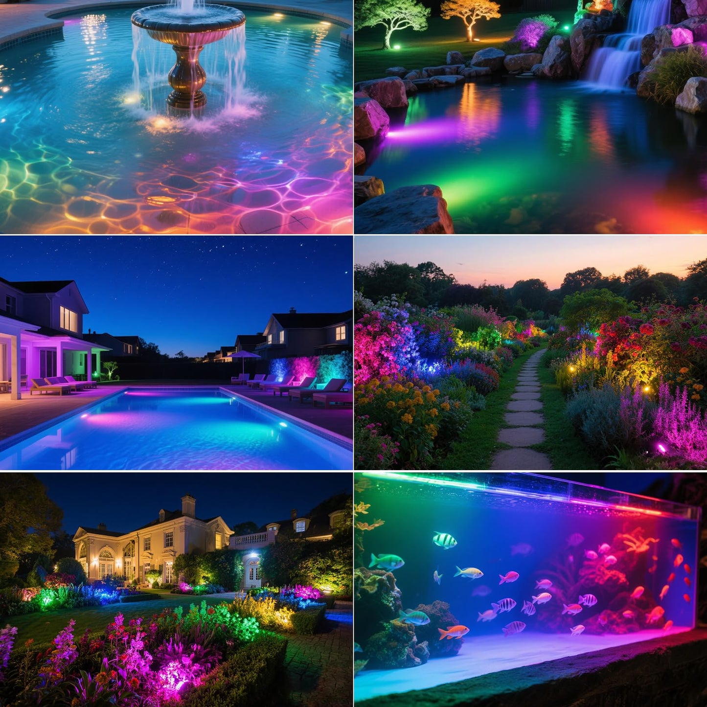 T-SUN Color Changing Pond Lights LED Underwater Fountain Lights with Bluetooth APP Control, IP68 Waterproof Submersible Spotlight for Aquariums, Fish Tanks, Pools, Garden and Yard Ponds (Set of 6)