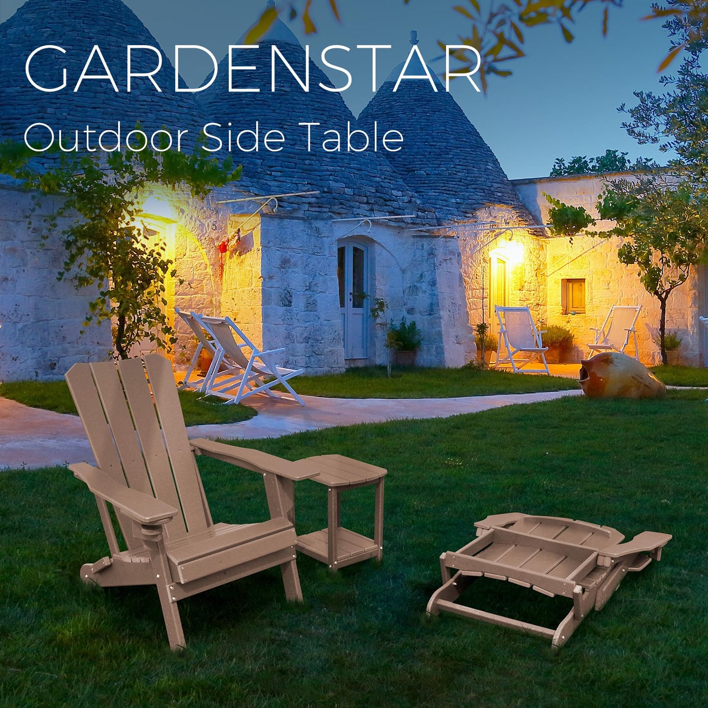 Adirondack Square Outdoor Side Table,2-Tier Storage Patio Side Table, HDPE End Tables for Backyard Pool Porch Garden Lawn