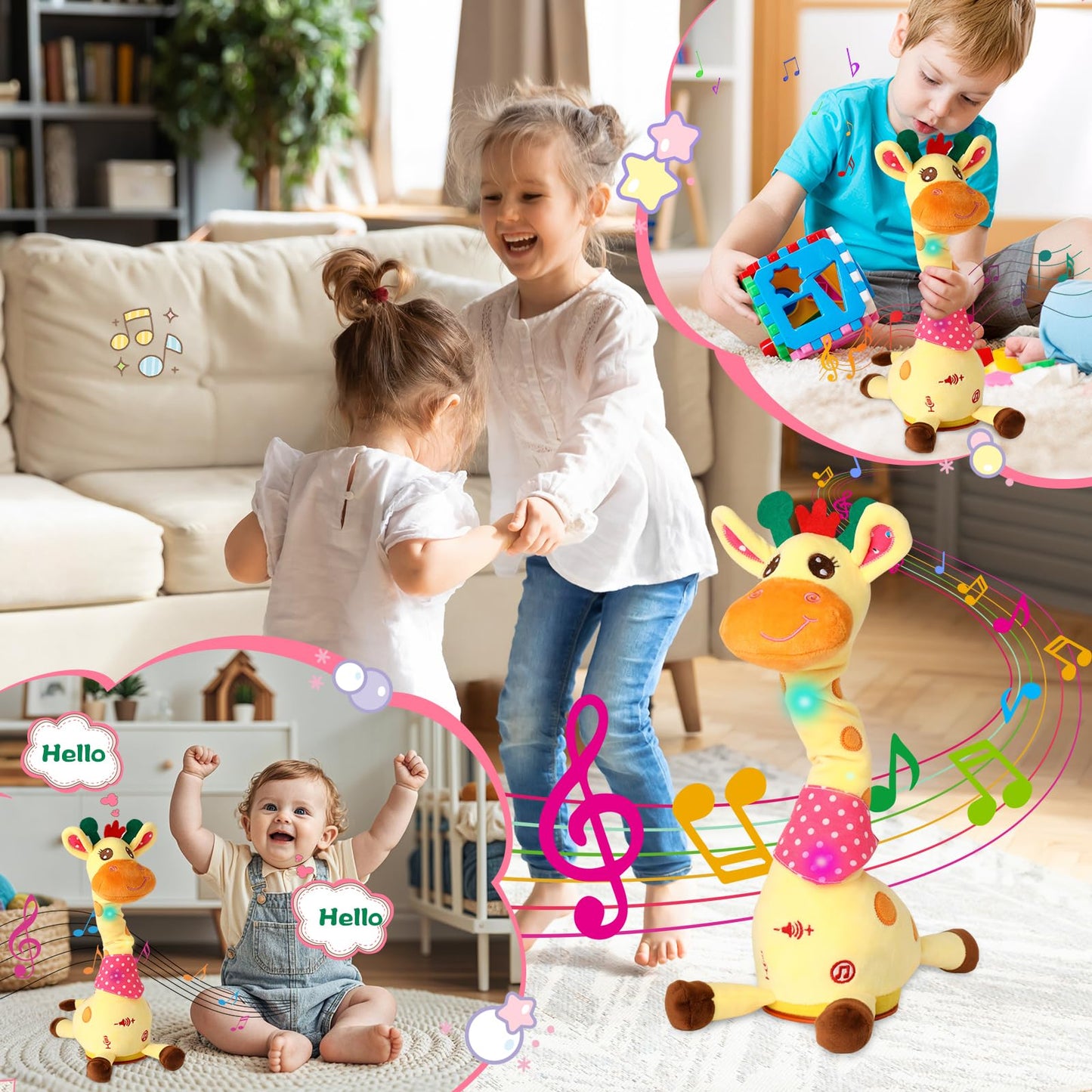 MIAODAM Dancing Giraffe Toy Stuffed Plush, Musical Baby Toys Singing 10 Children's Song Repeats What You Say, Cute Interactive Talking Giraffe Gift for Baby and Kids 1-3 Years Old