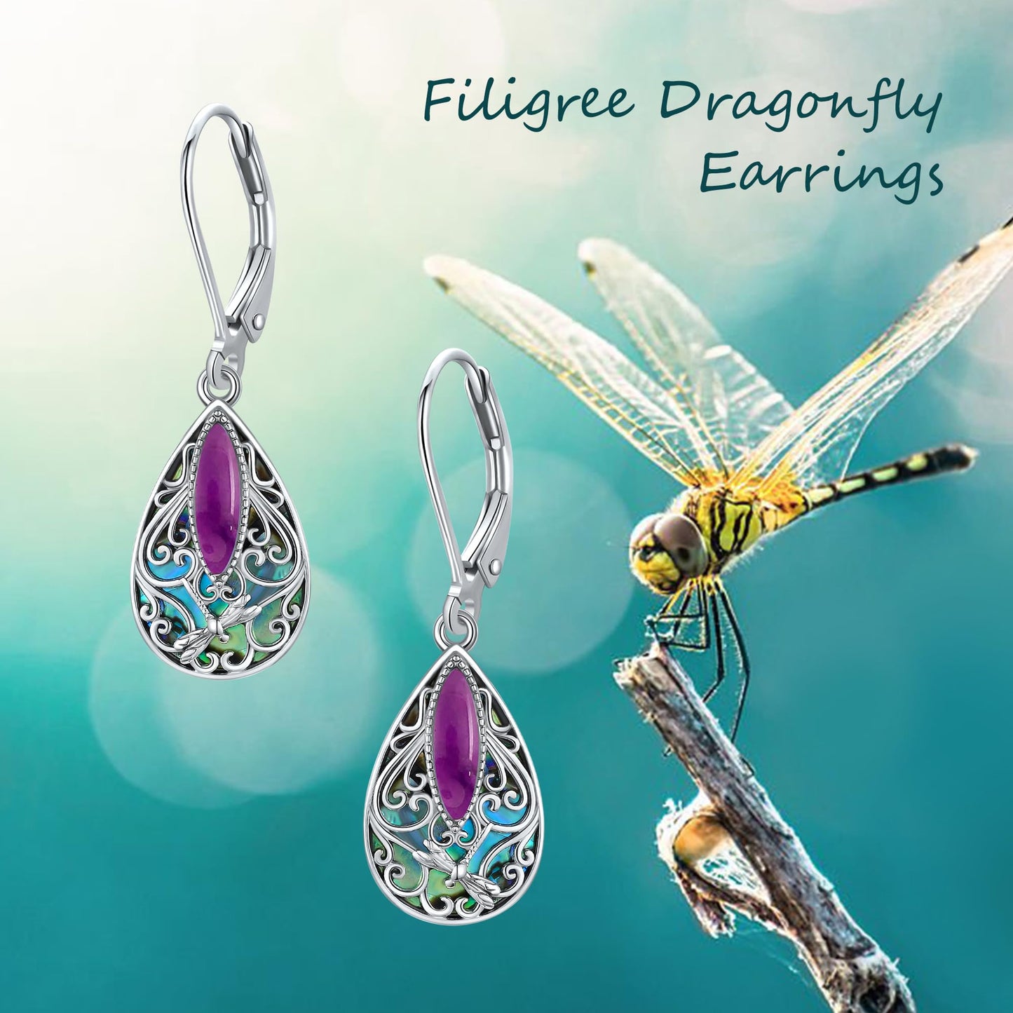 Sunflower Filigree Earrings Sterling Silver Teardrop Turquoise Drop Dangle Filigree Leverback Earrings Gifts for Women Jewelry