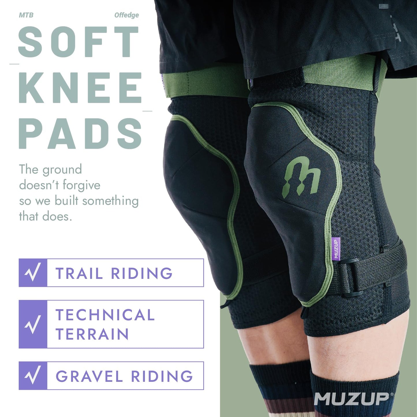 MUZUP MTB Knee Guard, Sufficient Protection Kneepad No-Slipping Mountain Bike Knee pad for Men and Women Removable Padding Non-Bulky Knee Brace for MTB Snowboard Mountain Bike Gardening Work (Medium)