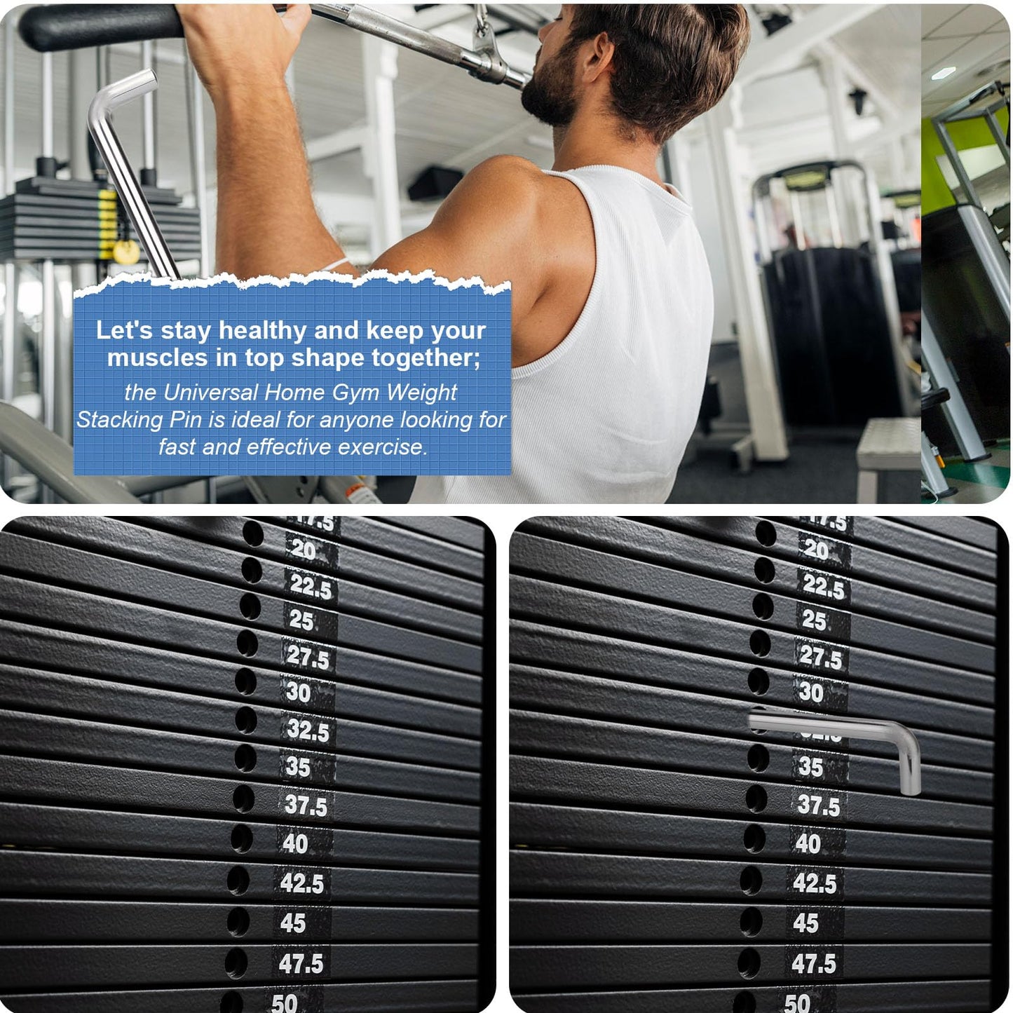 NQEUEPN 2pcs Weight Stack Pin, 3/8in Diameter 6in/15.3cm & 4.4in/11.2cm Weight Loading Pin L Shaped Stack Extender Selector Inserts Gym Fitness Equipment for Home Gym