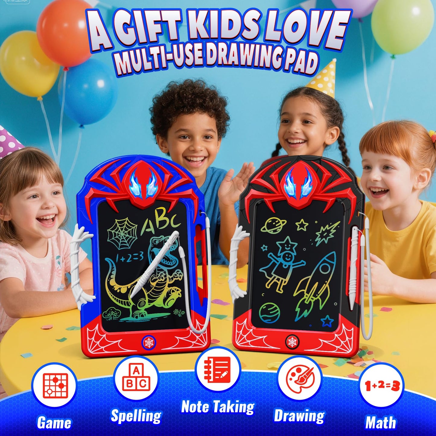 LCD Writing Tablet 2 Pack–Red & Blue Hero Styles with Web Stylus & Grip, Colorful Doodle Board Drawing Pad Toy Gift 3 4 5 6 7 8 10 11 12 Year Old Boys Girls Toddler Age 3-4 4-6 6-8 8-12 Birthday Gift