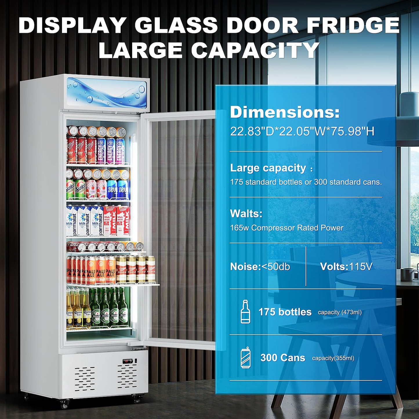 ECEVT 22.8'' W Commercial Beverage Refrigerator, 11 Cu.Ft Glass Door Drink Cooler with Soft Light and 5 Shelves, Display Refrigerator for Restaurant Store Cafe Bar, White