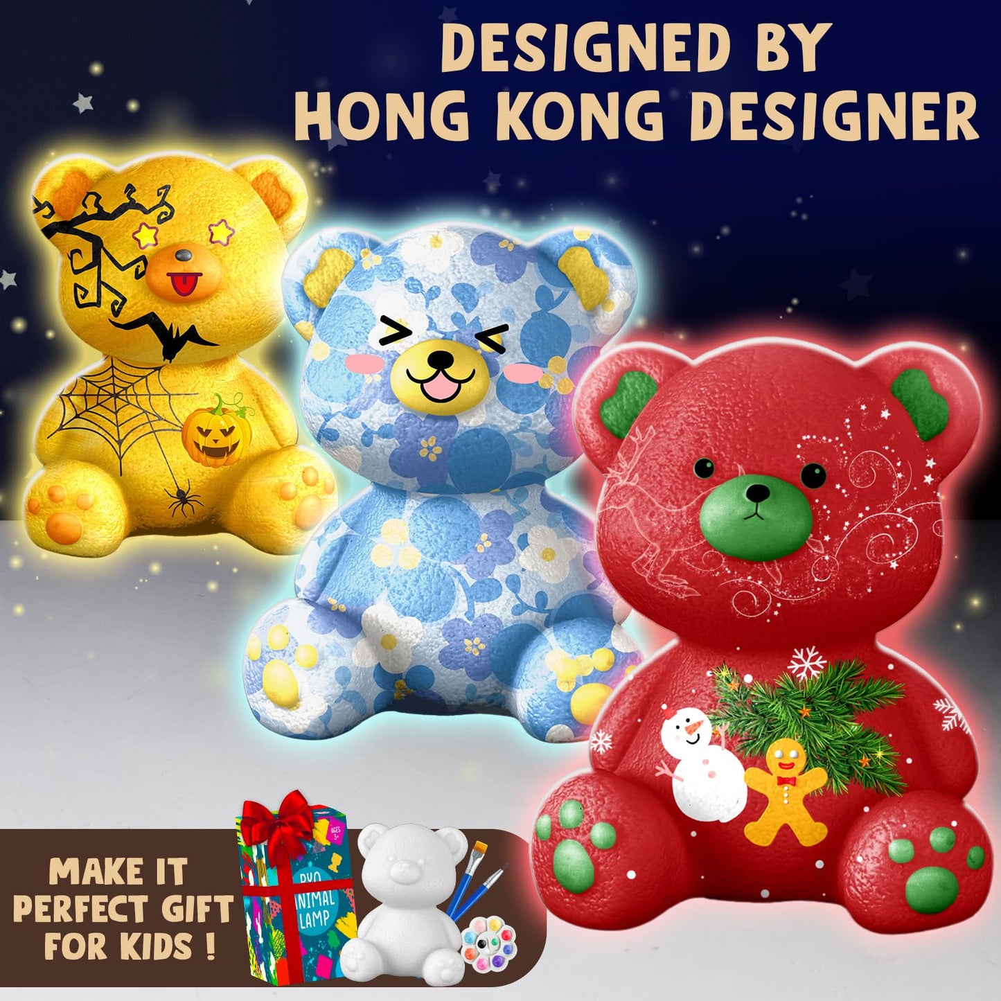 Goody King Paint Your Own Bear Lamp Kit, DIY Night Light, Arts and Crafts for Kids Ages 8-12, Art Supplies Painting kit for Kids, Room Decorations, Bear Crafts Birthday Gifts for Kids Ages 3 4 5 6 7 8