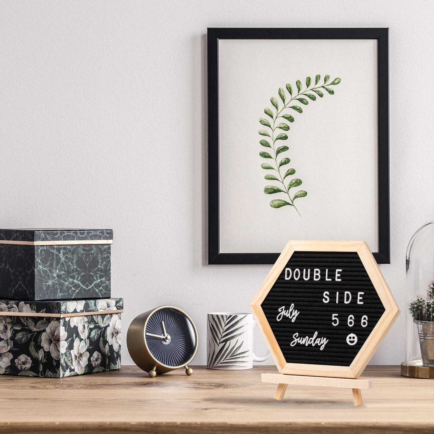 Whaline Double Sided Felt Letter Board Kit with 510 Letters Wooden Stand Bag Hexagon Felt Letter Boards for Home Baby Nursery School Classroom Teaching Tool Office