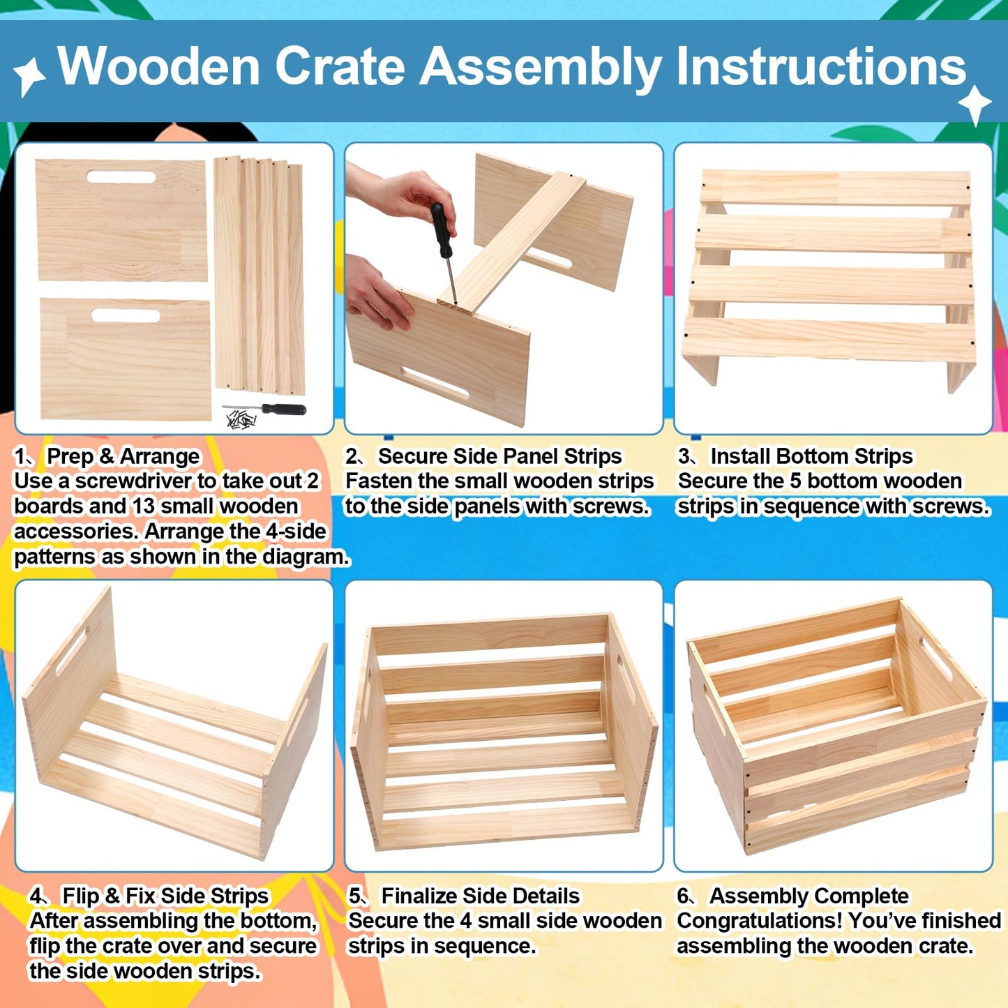 BreezeHug 2 Pack DIY Bikini Box Kit 16.1x11.8x9.4 Inch Unfinished Wooden Crate with 4 Sets of 12 Color Paint 2 Brushes 1 Palette 1 Pack for Custom Beach Themed Crafts Organization