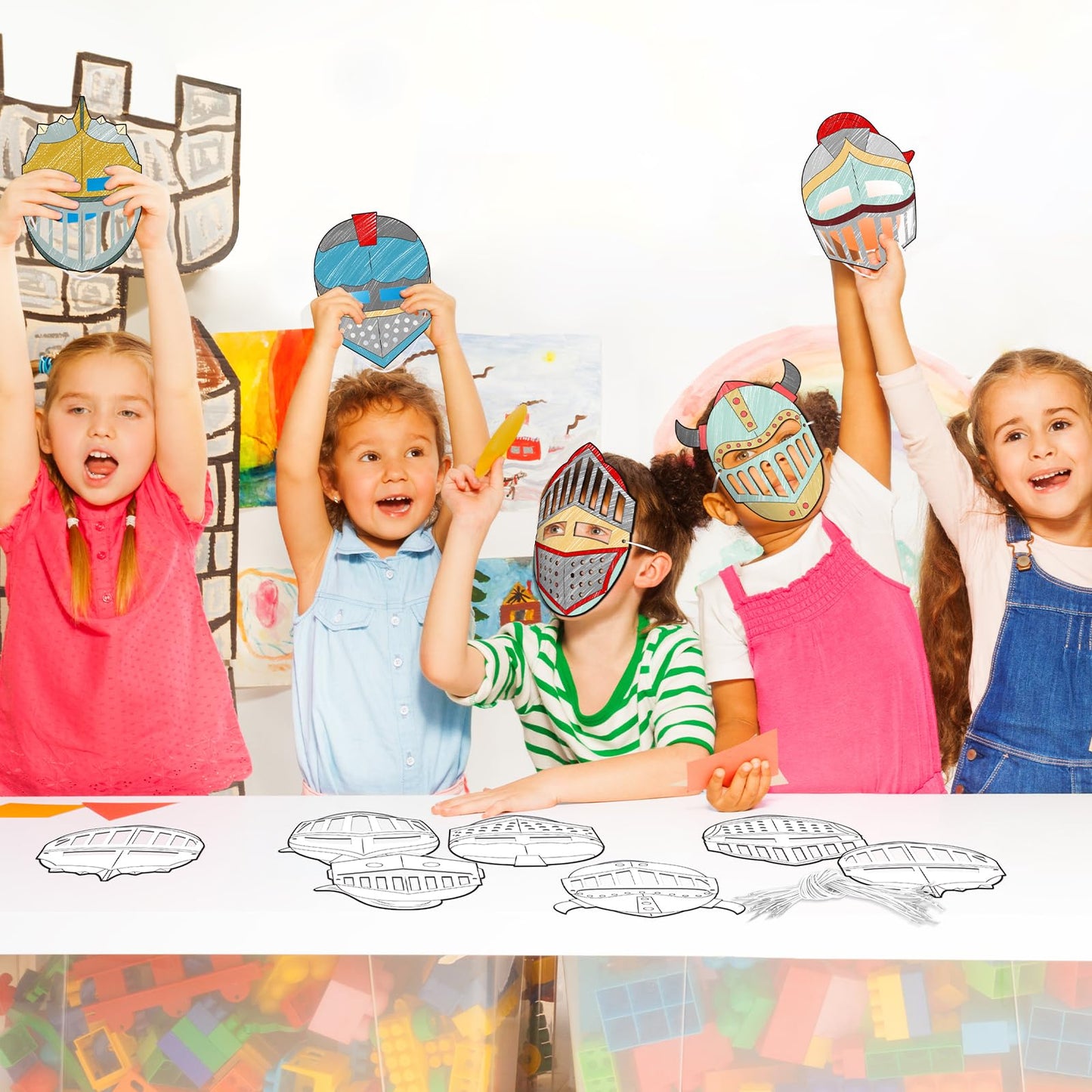 Liliful 30 Set Helmet of Salvation Craft Bulk Color Your Own DIY Kit Armor of God Knight Mask Crafts Religious Bible Blank Paper Arts for Fun Activity Party Favor