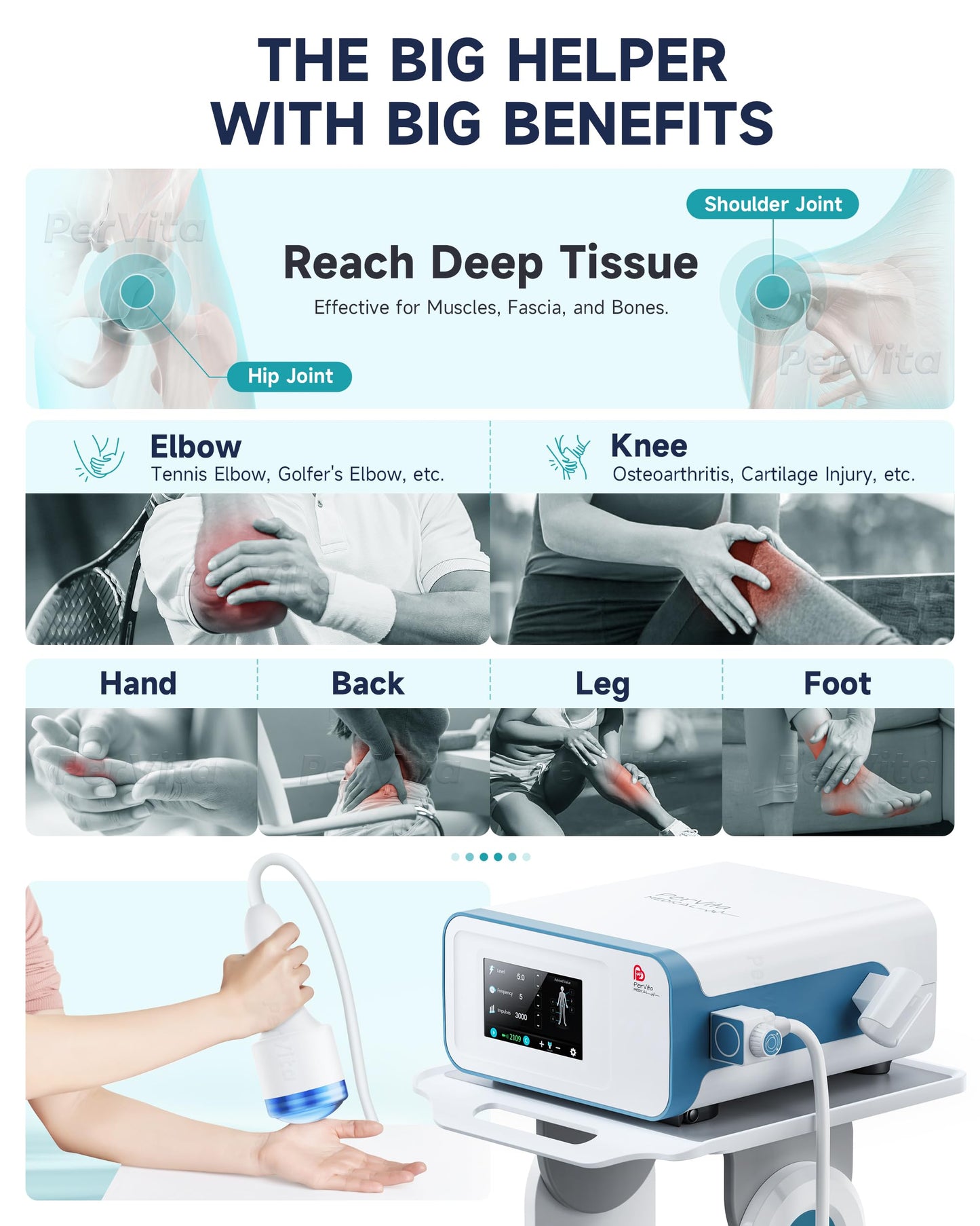 PerVita Medical Focused Shock Wave Therapy Machine Extracorporeal Shockwave ED Therapy Electromagnetic Focal ESWT Machine for Joint and Muscle Pain Relief Non-Invasive Pain-Free No Side Effects PSP30