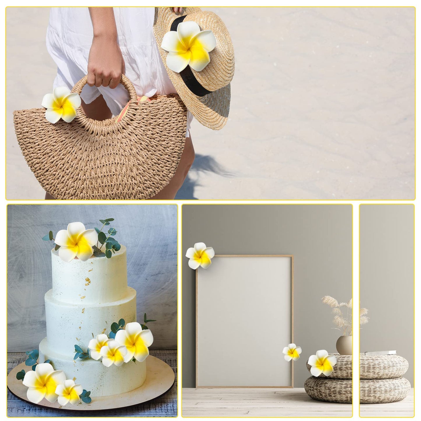 Crowye 160 Pcs Artificial Plumeria Flower Hawaiian White Foam Frangipani Petals Cap Hair Hat Wreath Floral DIY Craft for Home Beach Wedding Party Decoration (1.6 Inch,2.4 Inch,3.2 Inch)