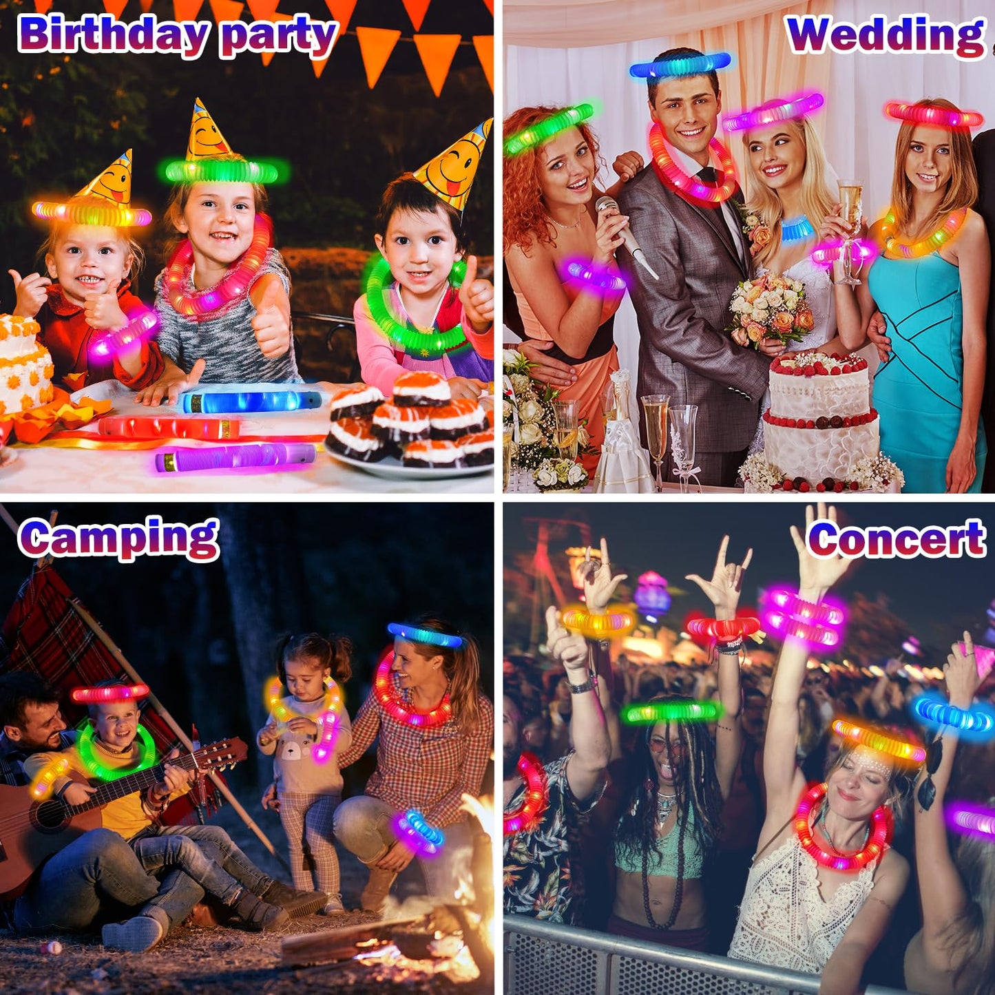 Glow Sticks Party Favors Supplies for Toddlers 18 PCS, Camping Essentials Toys Gifts for Kids, Light up Pop Tubes Necklace & Bracelet Accessories, Treats Non Candy for Graduation, Birthday, Wedding