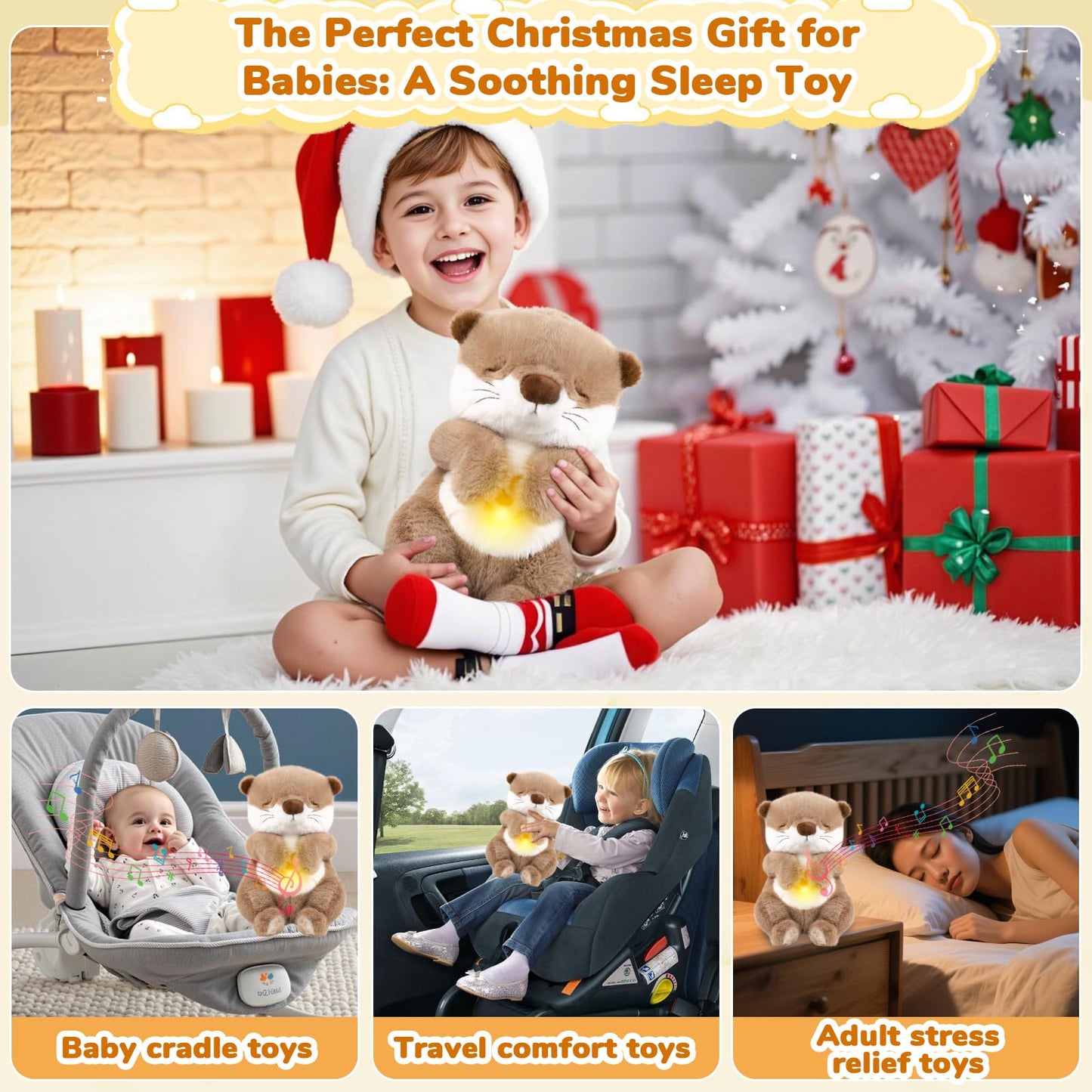 Breathing Stuffed Animal, Soothe Snuggle Otter Plush for Anxiety Adults and Kids, Volume Control, Machine Washable, Baby toy Sleep Buddy Soothing Otter with Realistic Breathing and Lights Music