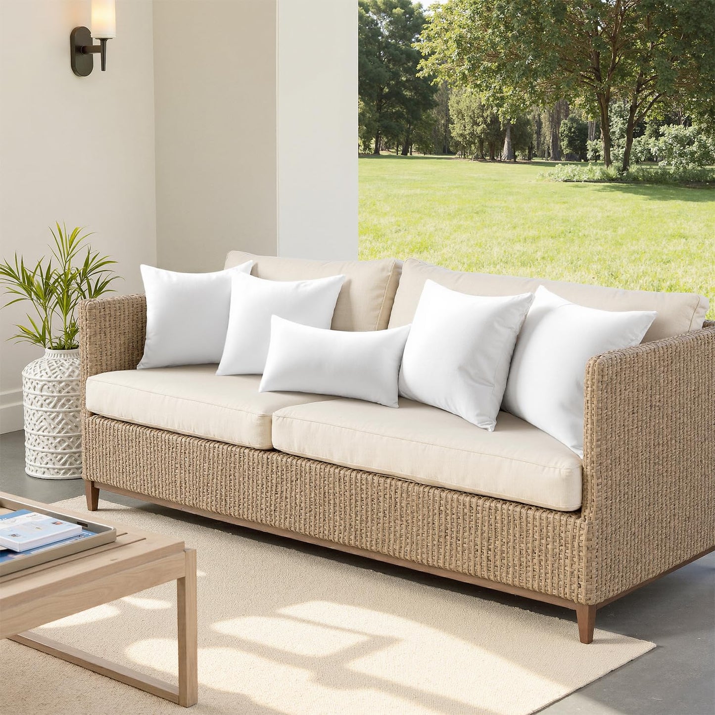 MIULEE 18x18 Outdoor Pillows,Set of 4 Throw Pillows Waterproof,Soft Support Throw Inserts Decorative Water Resistant for Patio Furniture and Garden