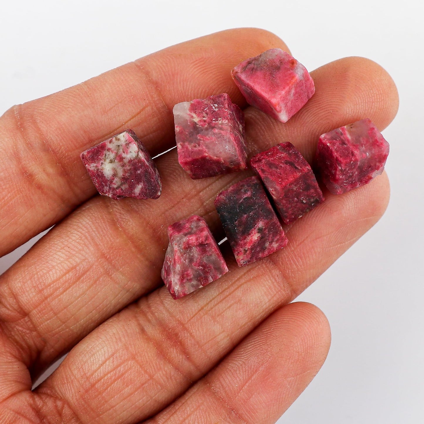 CRYSTALINES (50cts) High Grade Natural Raw Thulite Gemstone, Wholesale Rough Loose Stones, DIY Craft Jewelry Making Supplies, Chakra & Healing Crystals, Gem Collection (7 to 8pcs)