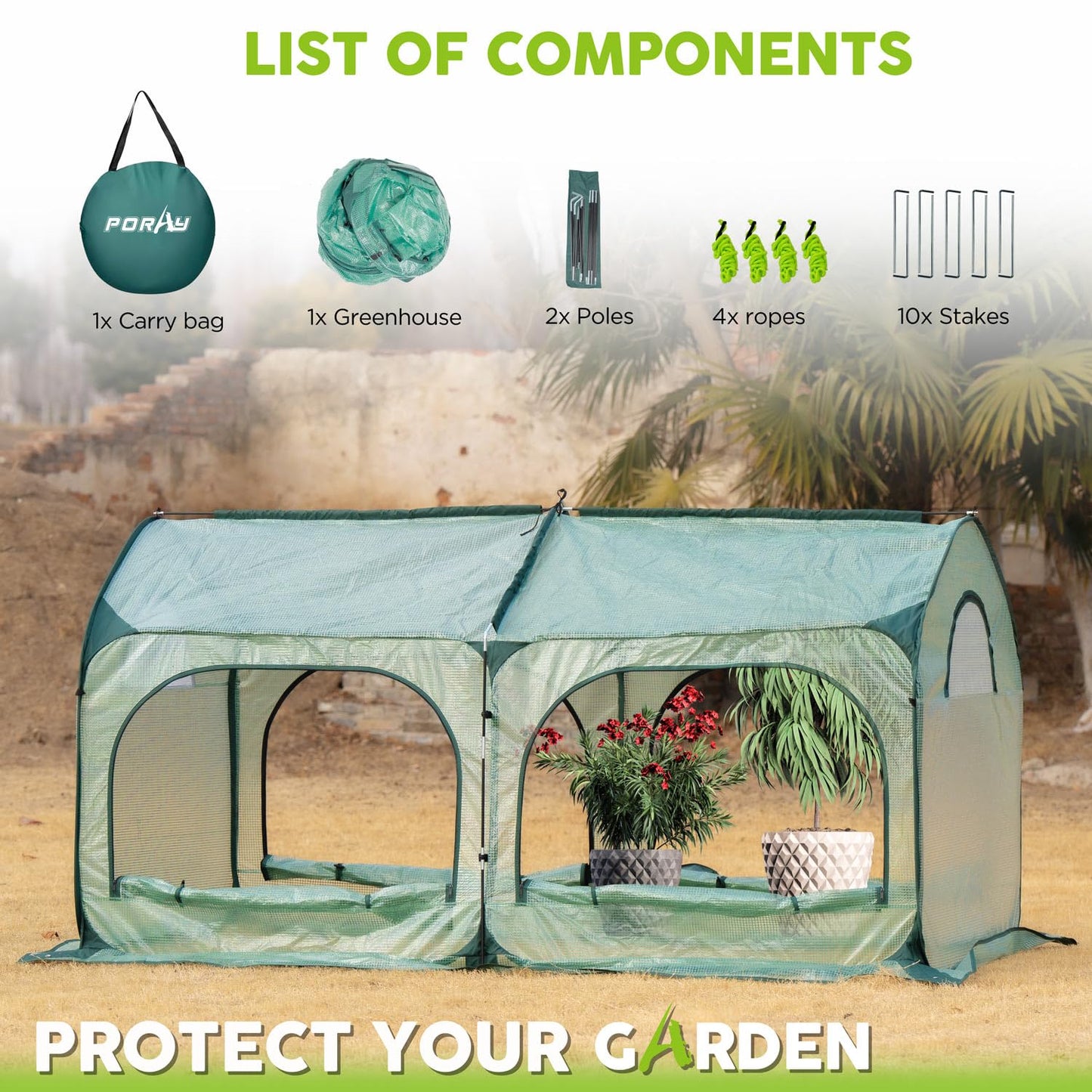 Pop up Greenhouse Tent Cover Tunnel Plant House,Large Gardening Flower Sunshine Room with Mesh Windows,Backyard PE Cover for Cold Frost Protector with Stakes and Rope Guys (Large Size)