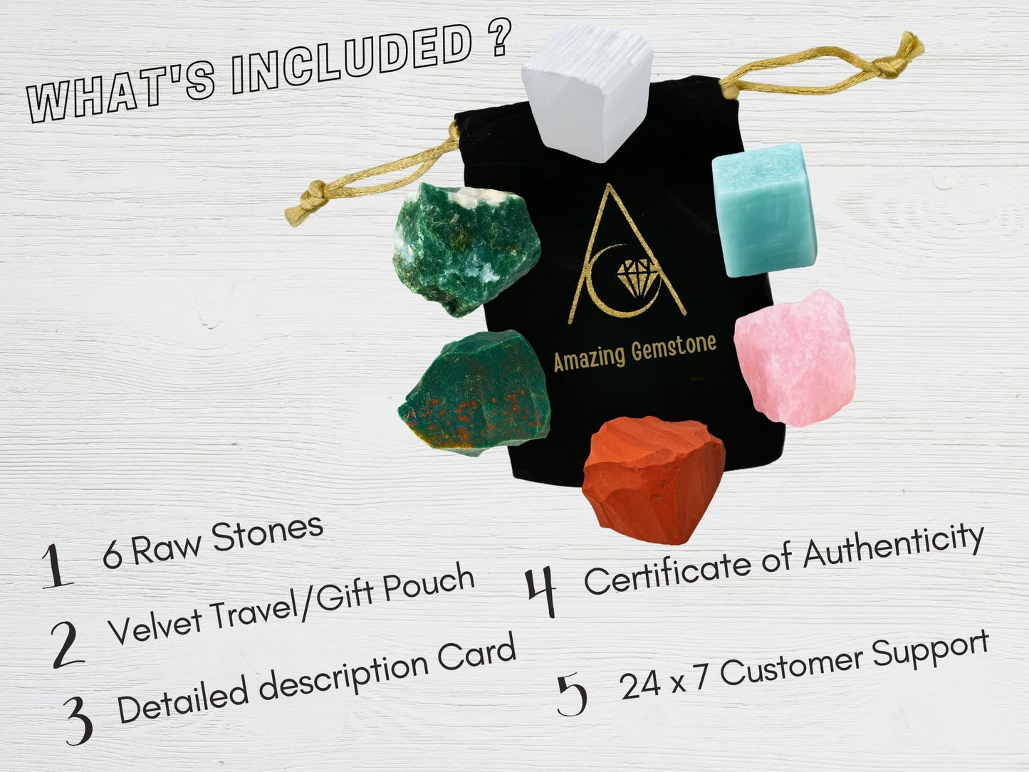 Amazing Gemstone Get Well Soon Gifts for Women Recovery Manifestation Crystals, Set of 6 Blood Stone, Amazonite, Selenite, Rose Quartz, Red Jasper and Moss Agate Healing Crystals and Stones