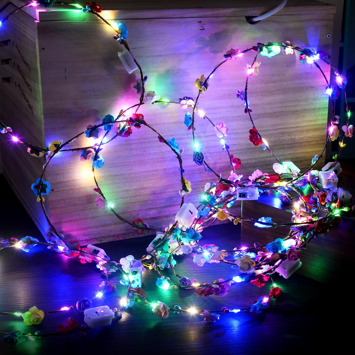 QSJQAMG 30 Pcs LED Flower Crown Headband,led Headbands,Light Up Flower Headbands for Women,Garlands Glowing Floral Wreath Crowns for Weddings,Halloween,Birthdays,Role-Playing,Beach Parties,Christmas