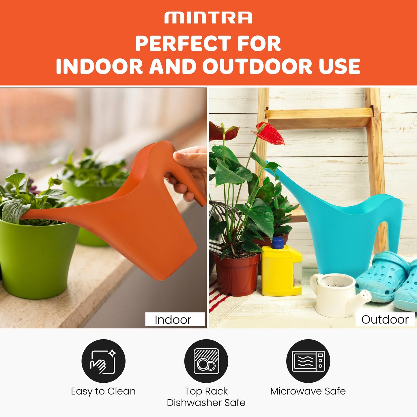 Mintra 1/2 Gallon Plant Watering Can, Long Spout Plastic Water Pitcher for Indoor & Outdoor Use, Durable & Lightweight Water Can for Watering Flowers & Potted Plants, 1 Pack, 2L/68 oz – White