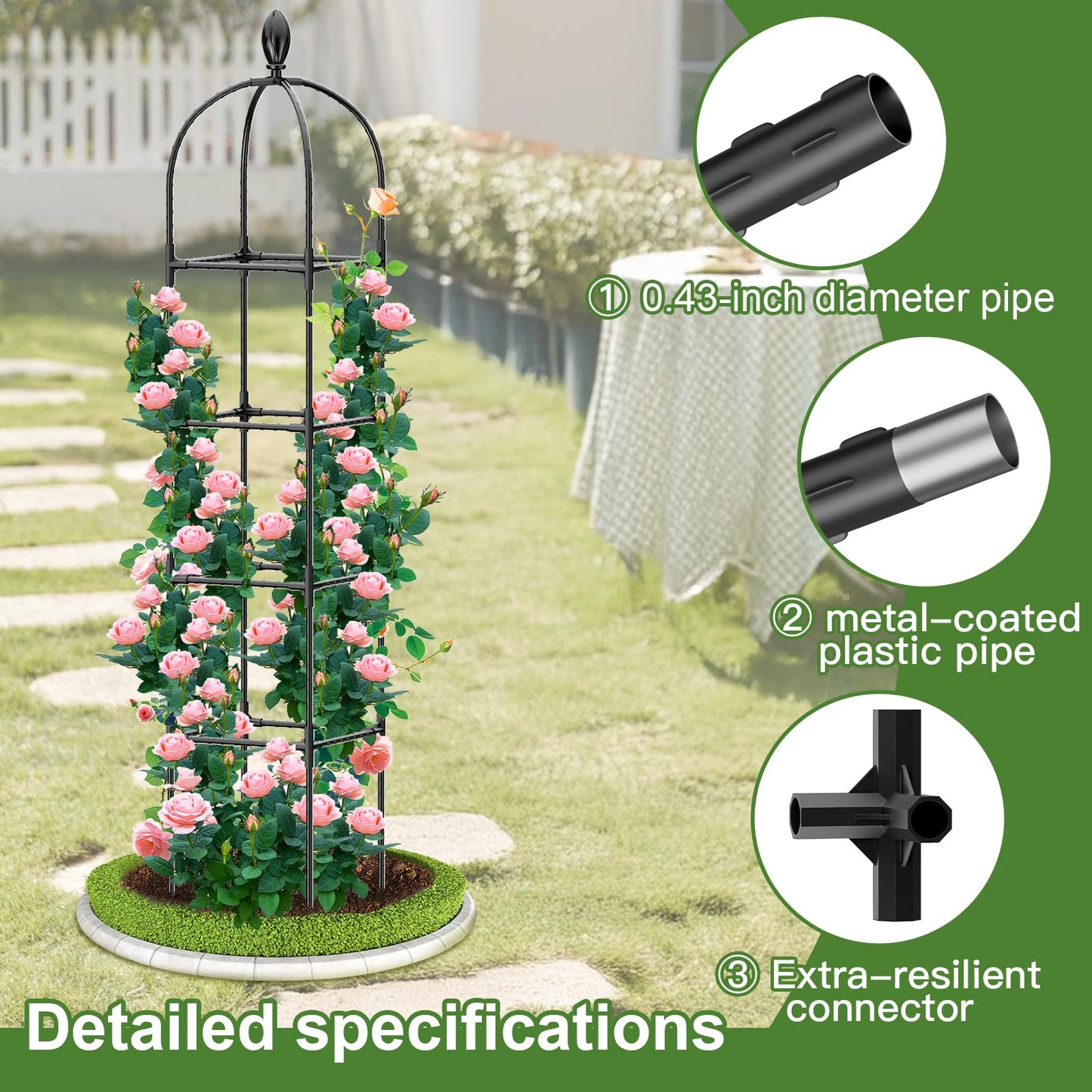 2 Pack Garden Obelisk Trellis, 70" Tall Plant Support for Climbing Vine, Metal Covered Plastic Coating Rustproof Heavy Duty Rose Trellis Indoor Outdoor(Black, 70 * 11.8 * 11.8IN(H*W*L))