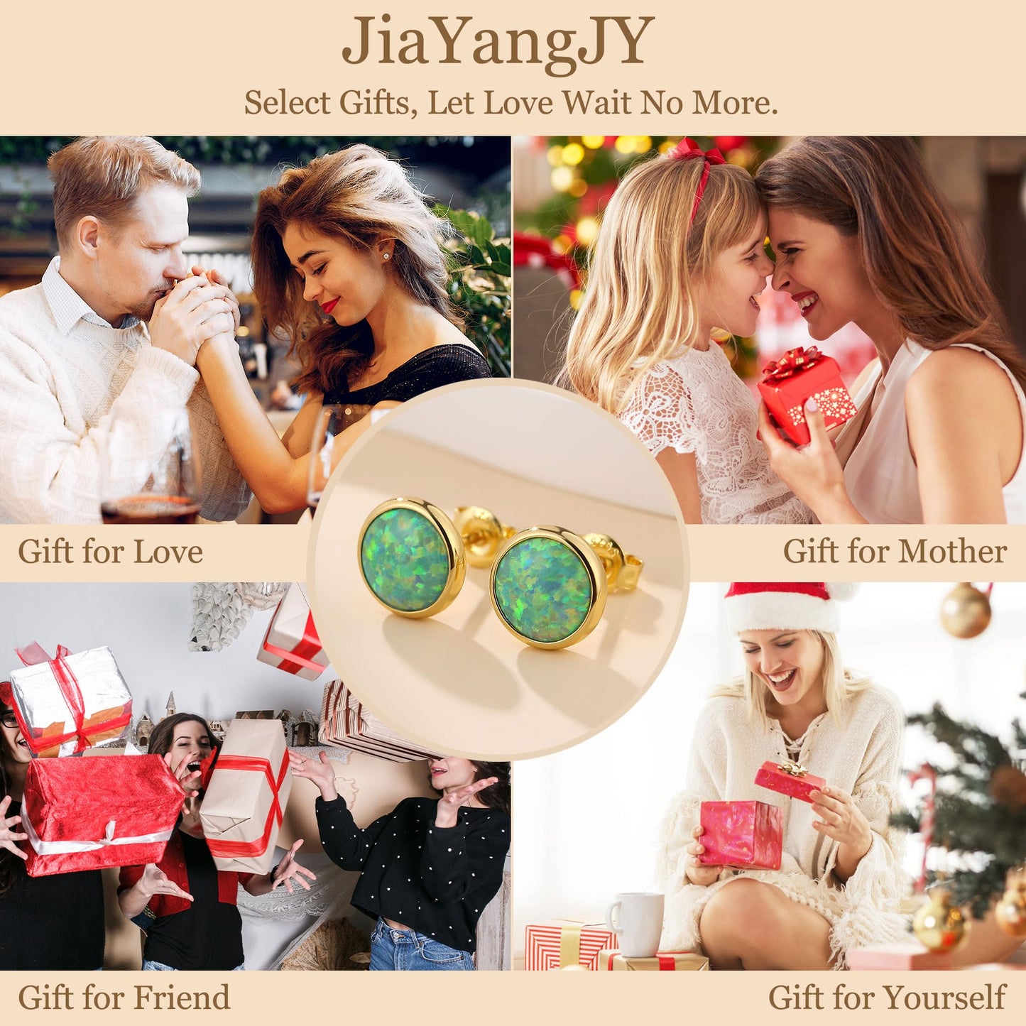 JiayangJY Silver Green Fire Opal Stud Earrings for Women 18K Yellow Gold Plated Sterling Silver Round Shape 6mm Opal Earrings with Push Back