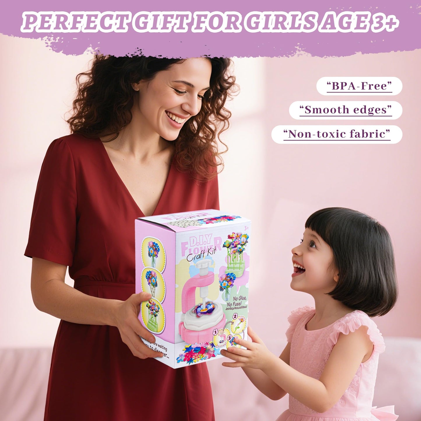 SANGQAOFU Fabric Flower Bouquets Kit DIY Arts and Crafts Kits for Kids Age 3-12 Christmas Birthday Gifts for 3 4 5 6 7 8+ Year Old Toddler Girls Toys