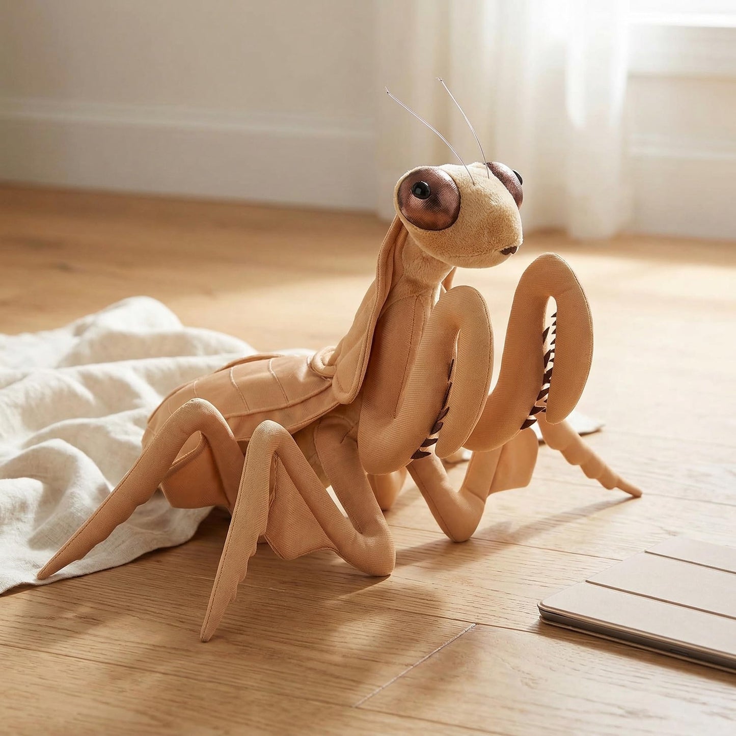 ZHONGXIN MADE Large Brown Mantis Plush Toy - Realistic Brown Praying Mantis Stuffed Animals 15in, Lifelike Soft Big Wings Insect Toys Real Plushie Toy, Unique Plush Gift Collection for Kids