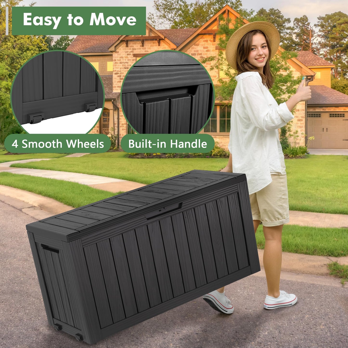 LHBGO 80 Gallon Deck Box Large Outdoor Storage Boxfor Patio Furniture,Outdoor Cushions, Garden Tools, Sports Equipment and Pool Supplies, Waterproof, Resin, Lockable
