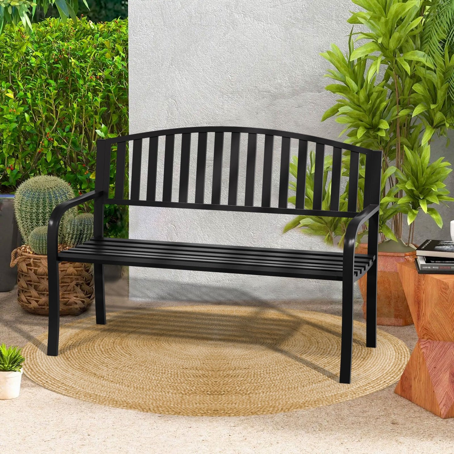 Gymplis Outdoor Bench Garden Bench Patio Bench,Weatherproof Anti-Rust Metal Powder Coated Frame Park Bench,Metal Bench for Yard & Porch & Park (Vertical line)