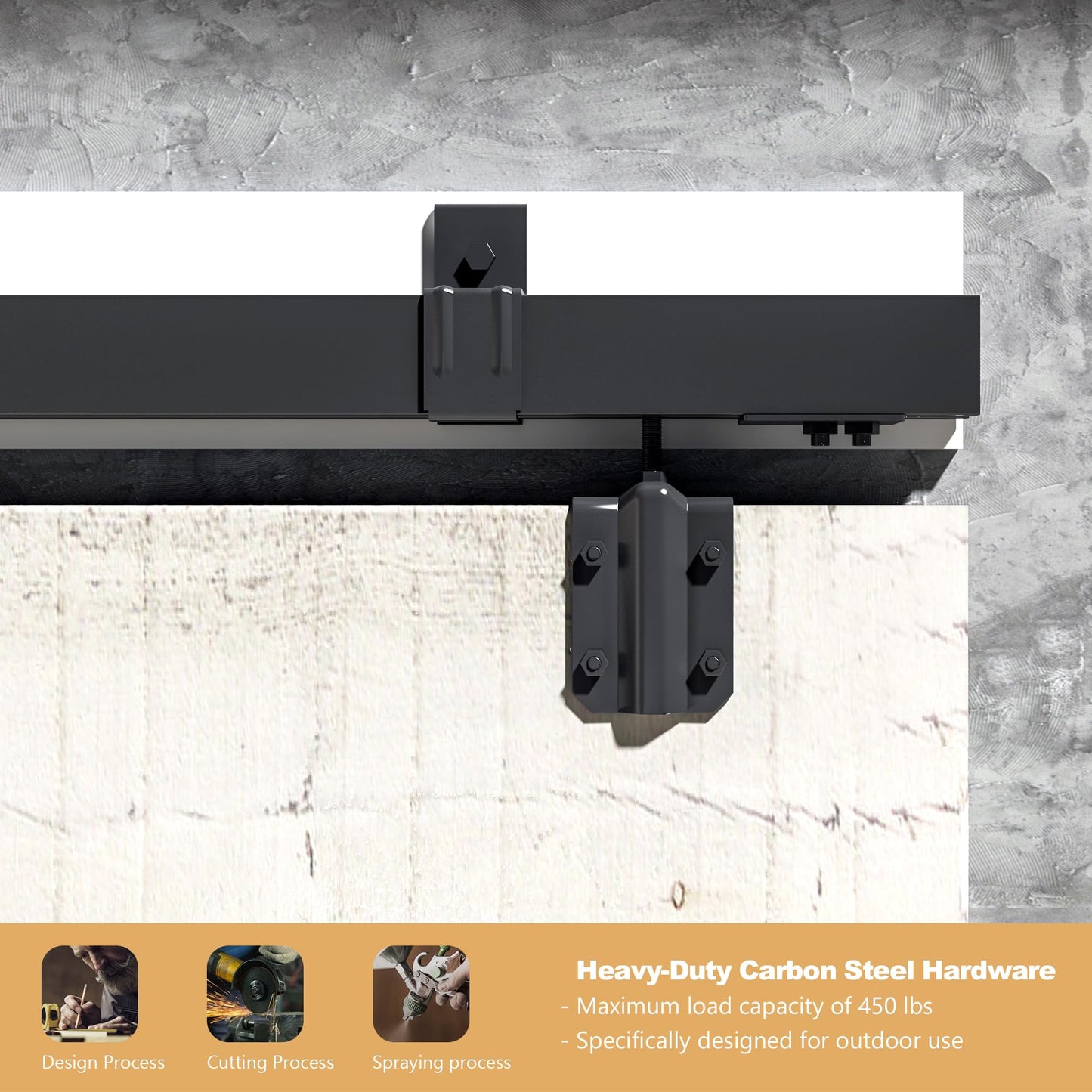 13FT Double Door Industrial Grade Black Double Door Track Kit for Exterior Sliding Barn Doors Heavy Duty Box Rail, Wall Mounted, Max Load 300lbs (Hardware Only,No Door)