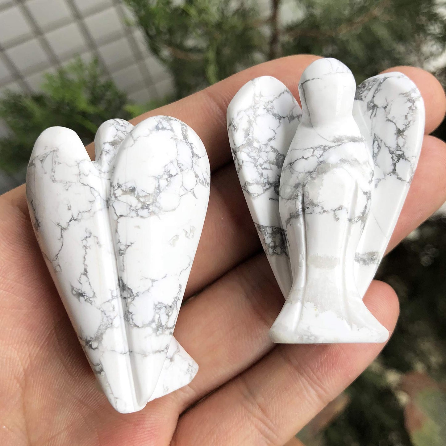 favoramulet 2 Inches White Howlite Turquoise Crystal Pray Guardian Angel Statue, Carved Healing Peace Angel with Wing Figurine Pocket Stone