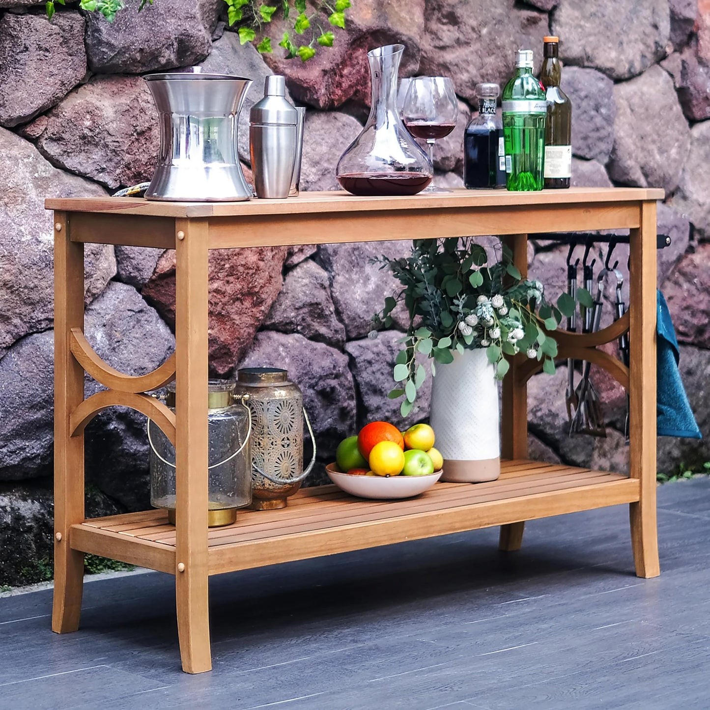 Cambridge Casual Chester Teak Wood Outdoor Console Table, Natural Teak, Narrow Garden Table with Bottom Shelf for Patio, Deck, Entry Way or Poolside – Weather-Resistant