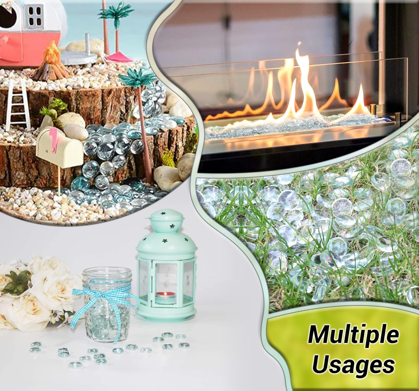 ARSUK Flat Glass Marbles, (2 LBS) Clear Glass Beads for Vases Fillers Decorative Stones, Gems, Fish Tank Rocks, Table Scatter, Glass Pebbles for Vases, Centerpieces Wedding Décor (200pcs,0.7–0.8")