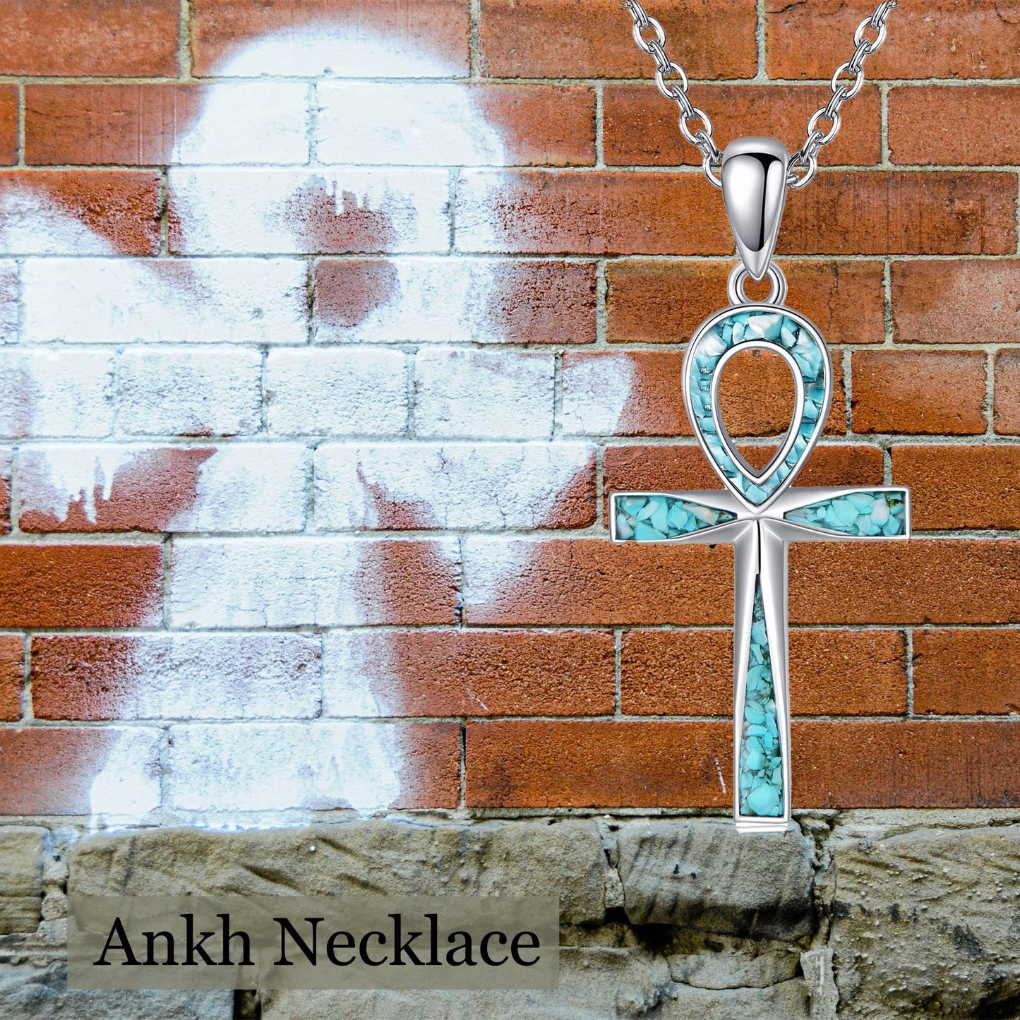 ONEFINITY Ankh Cross Necklace Sterling Silver Turquoise Egyptian Cross Pendant Necklace Religious Jewelry Gifts for Women Men