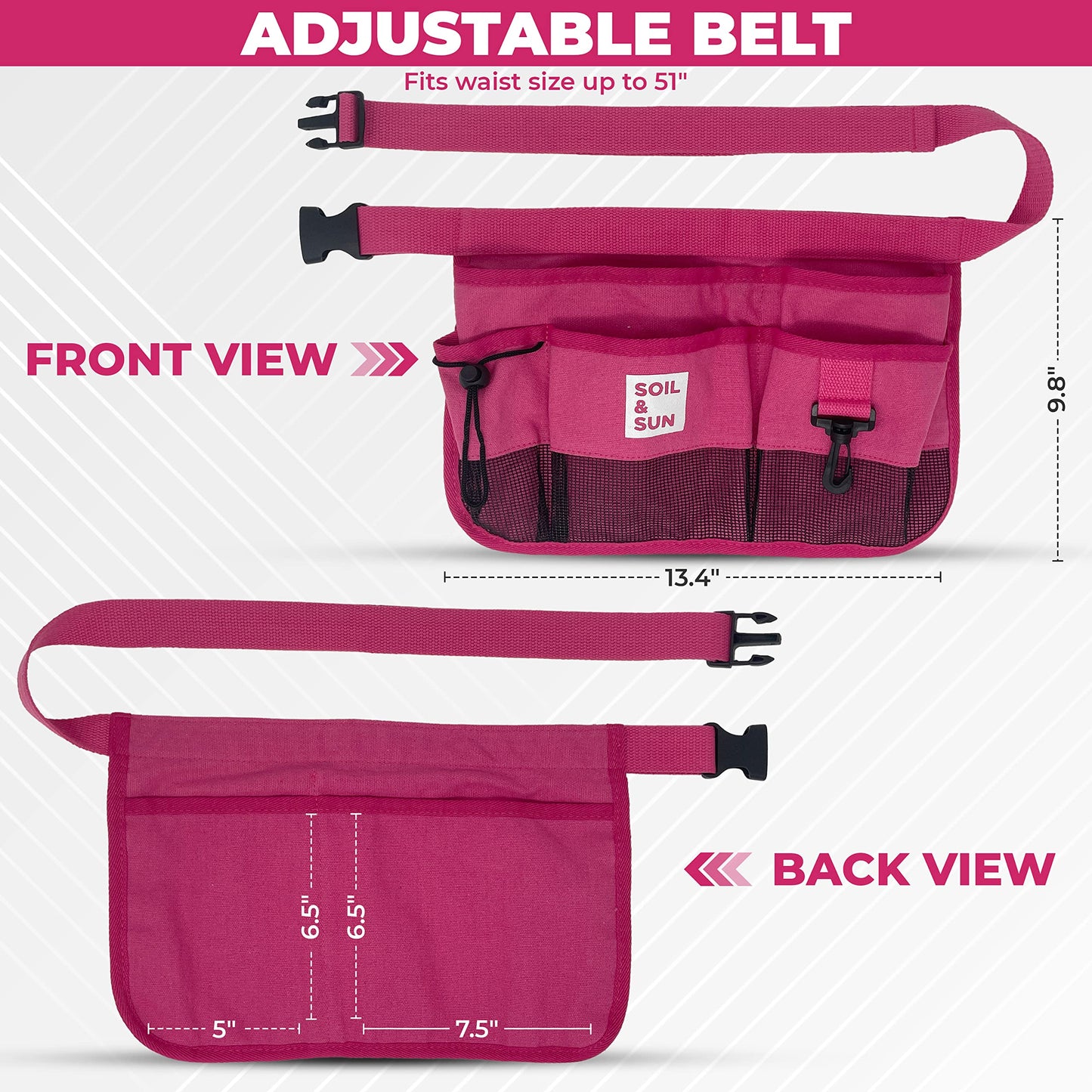 Soil & Sun Garden Tool Belt for Women, Tool Apron, Utility Belt Women, Teacher, Canvas Waist Apron with Pockets,Garden Aprons (Pink)