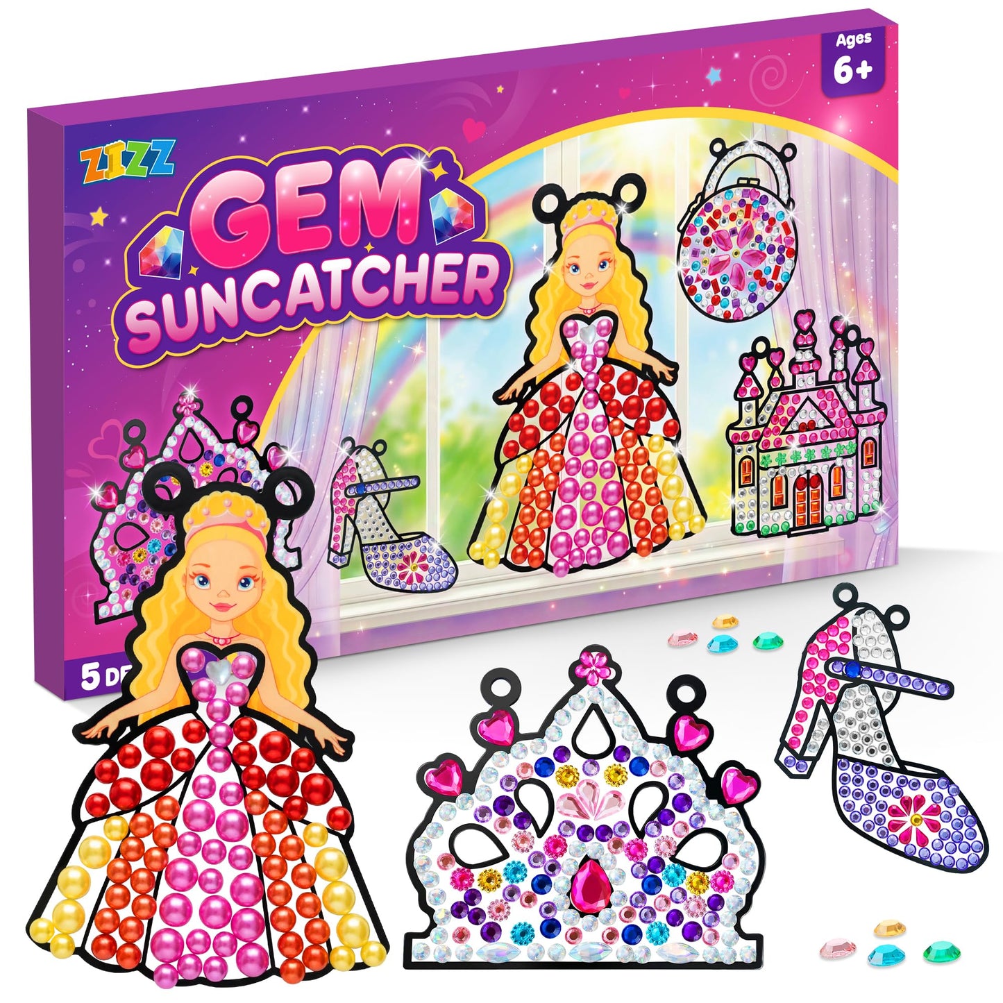 ZIZZ Window Art Suncatcher Kits for Kids - 5PCS Gem Painting Kits, Diamond Art & Craft Sets for Boys Girls Craft Gifts for Kids Birthday Easter Christmas Ages 6+, Girls Creative Activities Toys Gifts