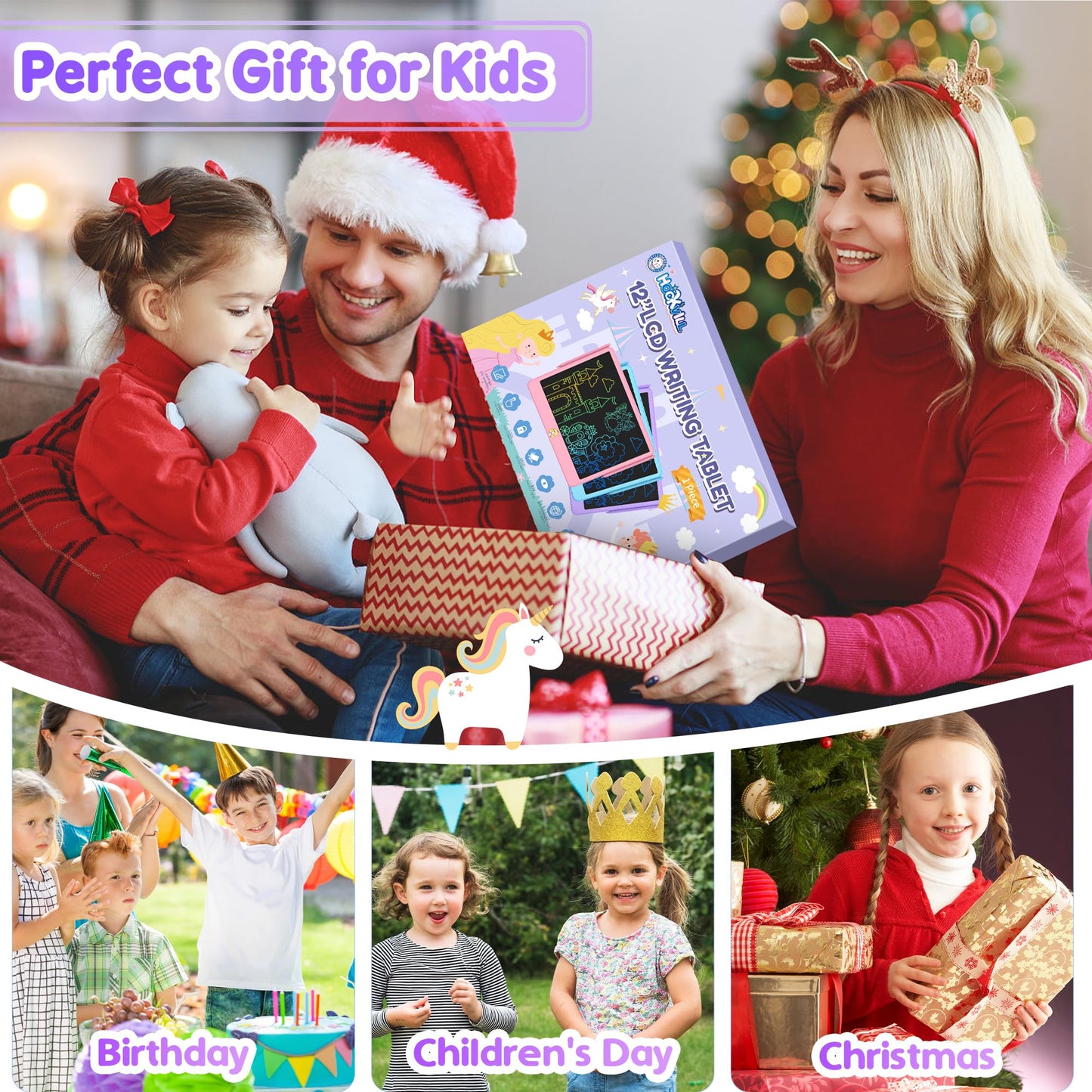 LCD Writing Tablet for Kids 12 Inch, Learning Toys Drawing Pad for Boys Girls, Erasable Doodle Board for Toddlers 3 4 5 6 7 8 Year Old Travel Essentials, Christmas Birthday for Kids - Purple
