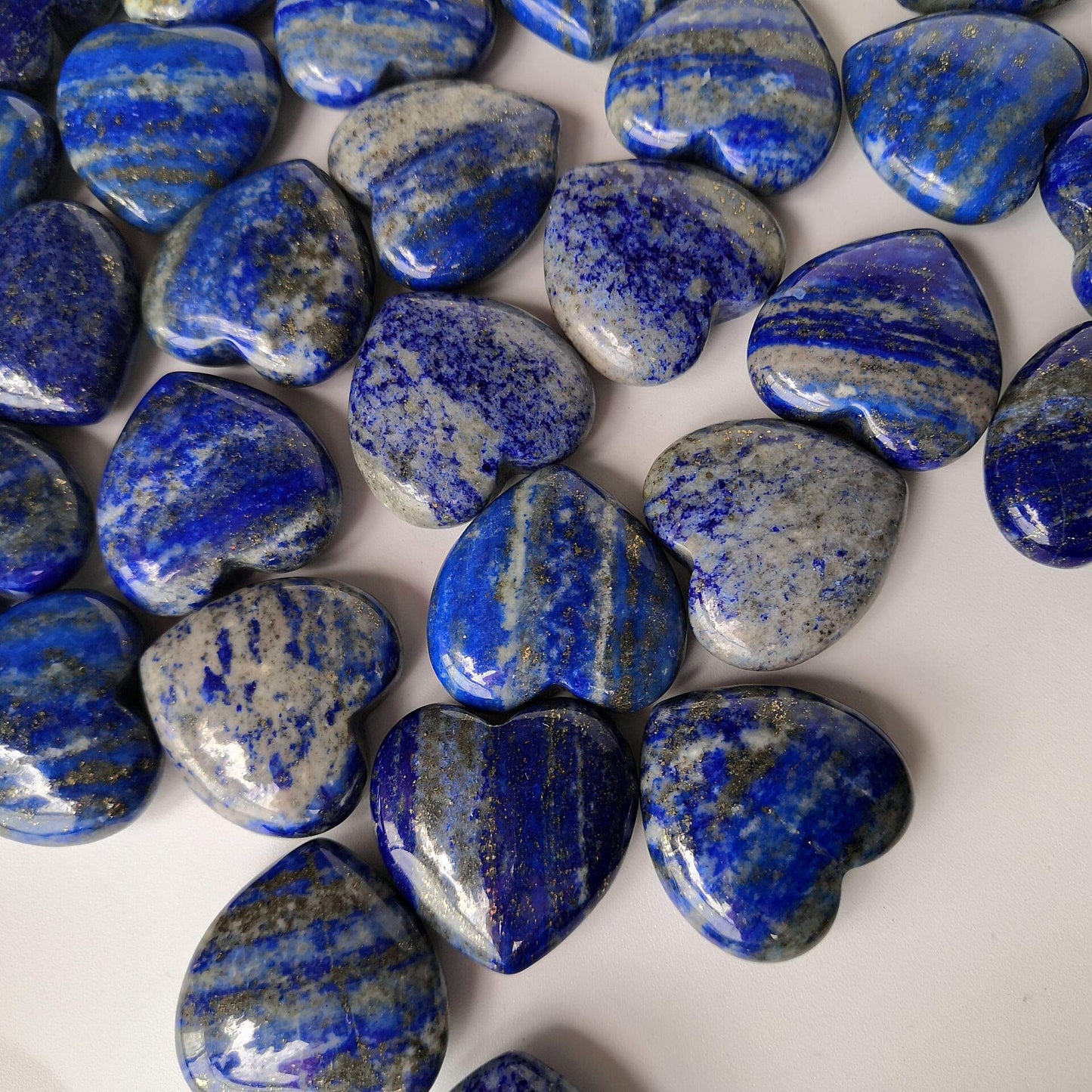 Loveliome 4 Pcs Natural Lapis Lazuli Love Heart Palm Stone Reiki Balancing Worry Stone(1 Inch)