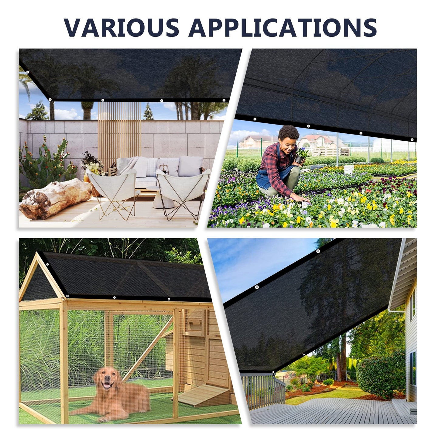 VICLLAX 50% Shade Cloth, 6x8FT Durable Black Mesh Trap with Every 3 FT Grommet, Sun Shade Fabric Netting for for Plants Cover, Greenhouse, Chicken Coop, Barn Kennel, Garden Patio
