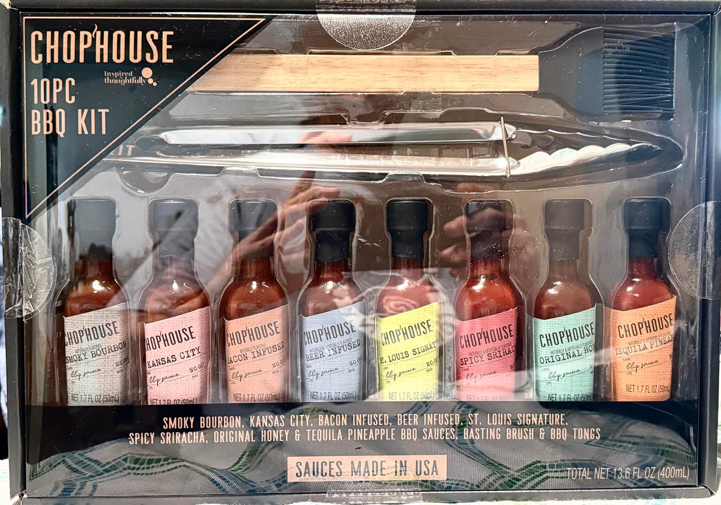 Chophouse BBQ Sauce Gift Set by Thoughtfully β 8 Gourmet BBQ Sauces + Stainless Steel Tongs & Basting Brush β Sweet, Spicy & Smoky Flavors for Grilling