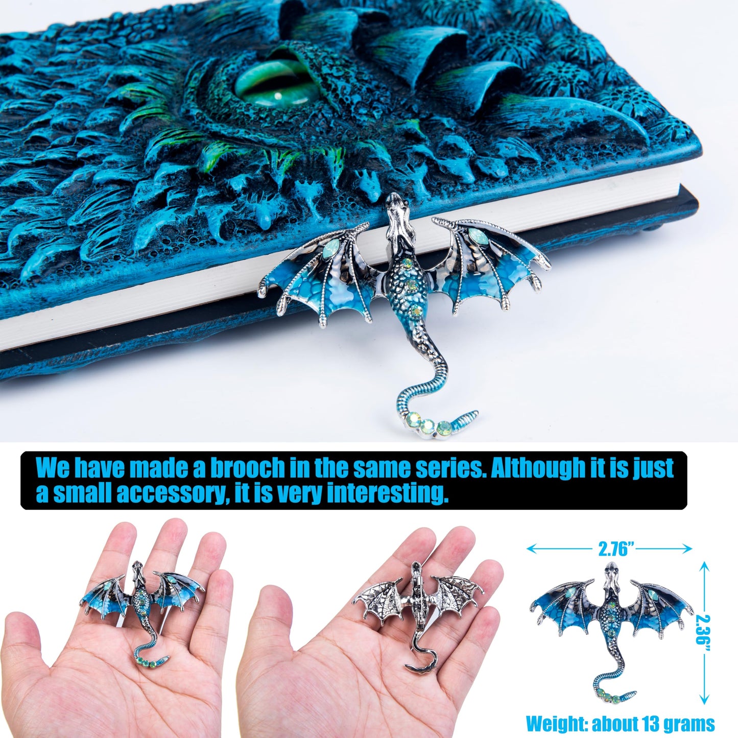 3D Dragon Eye Embossed Journal,Resin Engraving Notebook,Dnd notebook for Dragon Lovers ,Blank Paper,Hardcover Travel Notepad for Writing,Sketchbook,Collection,Gift,Decoration A4 and A5 Size (A5-Blue-Lined-Brooch)