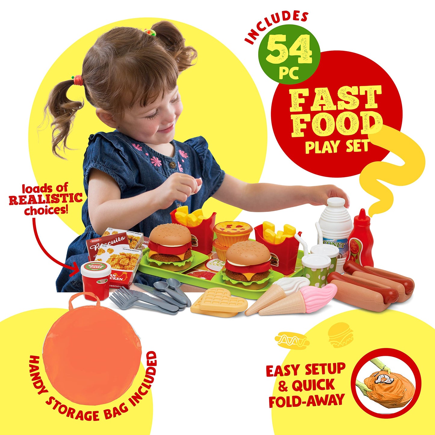 Kiddzery Food Truck Play Tent - 54 Pc. Food Set Pop Up Playhouse - Pretend Play Toys for Toddlers - Ball Pit Playset - Indoor & Outdoor Toy Tents for Kids - Trucks for Boys & Girls