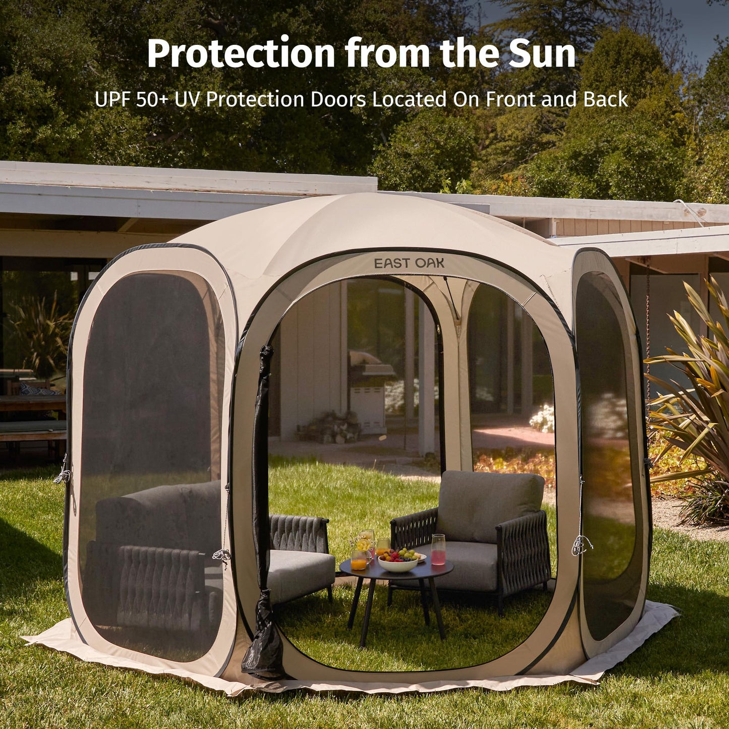 East Oak Screen House Tent Pop-Up, Portable Screen Room Canopy Instant Screen Tent 10 x 10 FT with Carry Bag for Patio, Backyard, Deck & Outdoor Activities, Beige