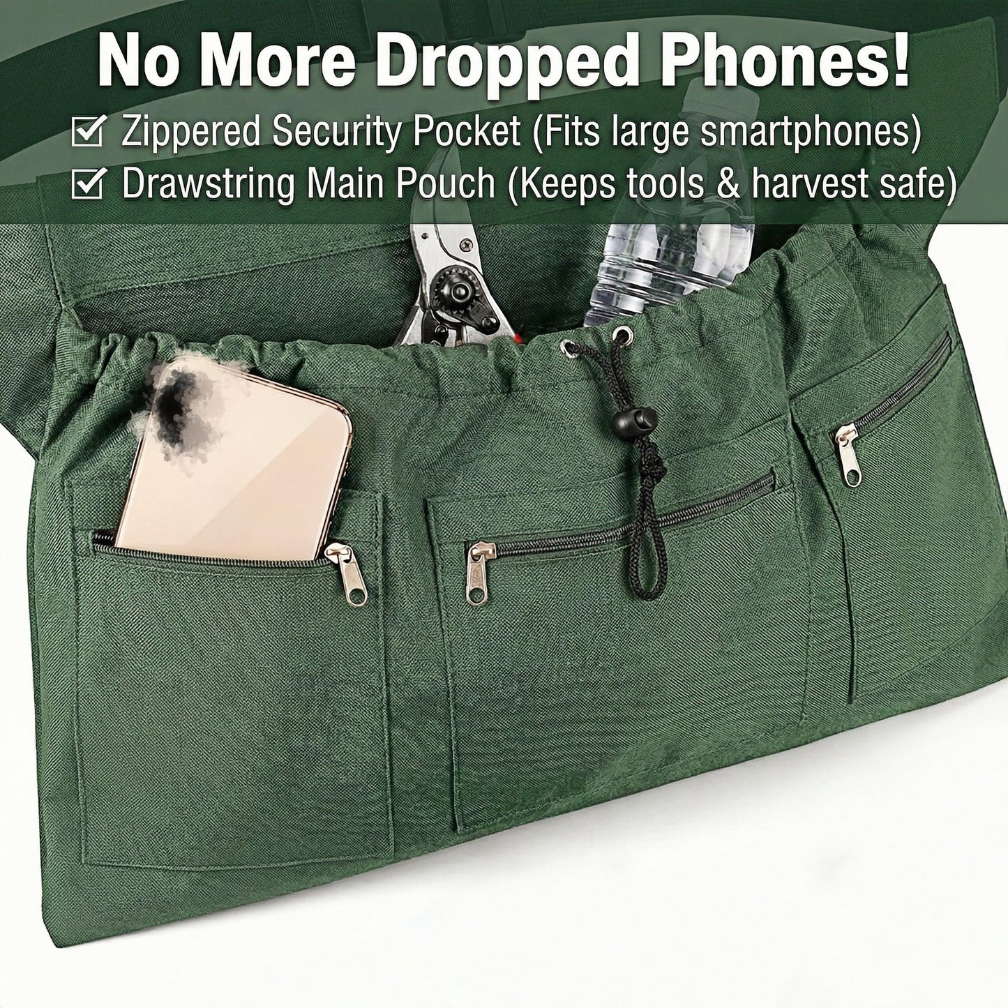 XJlSGXUSG Garden Apron with Deep Pockets - Adjustable Waist Tool Apron & Organizer with Zipper Pouch - Includes Thorn Resistant Gloves & 65ft Plant Tie - Heavy Duty Gardening Gift Kit for Women & Men
