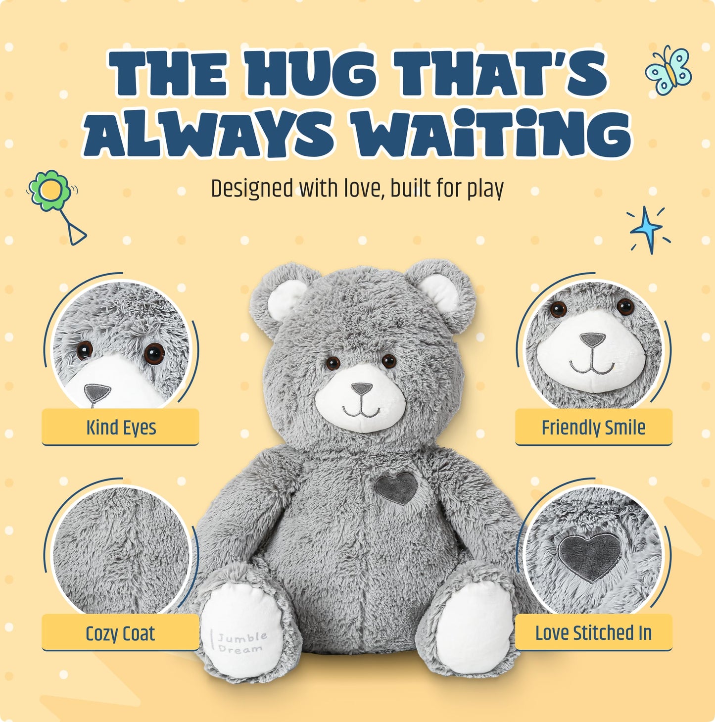 Jumble Bear 4LB Weighted Stuffed Animal Bear Toy – Large Soft Plush Teddy for Toddlers, Kids, Teens & Adults – Sensory Weighted Plush Toy Stuffed Animals for Comfort for Boys & Girls
